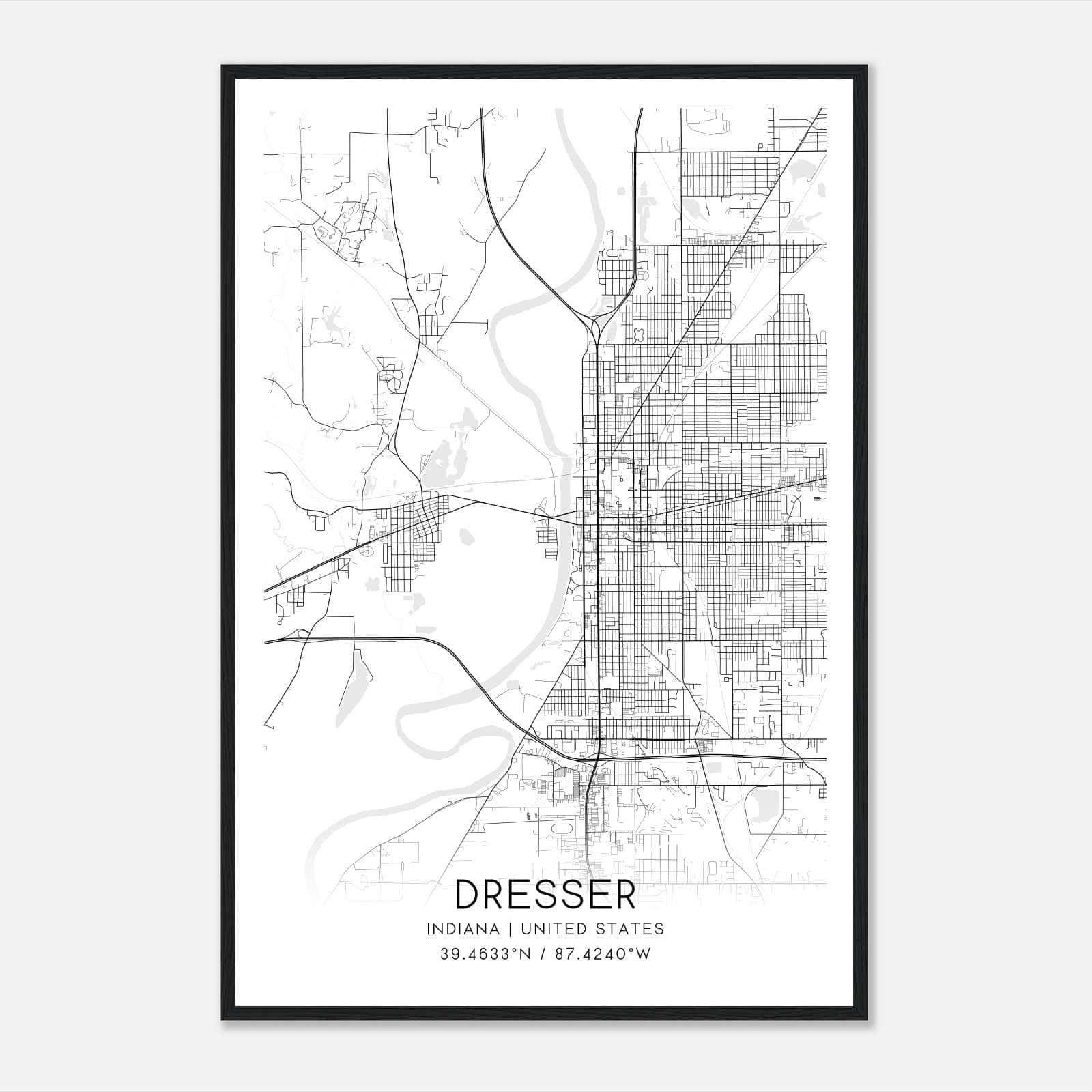 Dresser Indiana Map Poster, Modern Home Decor Wall Art Print Dresser Indiana Map Poster, Modern Home Decor Wall Art Print