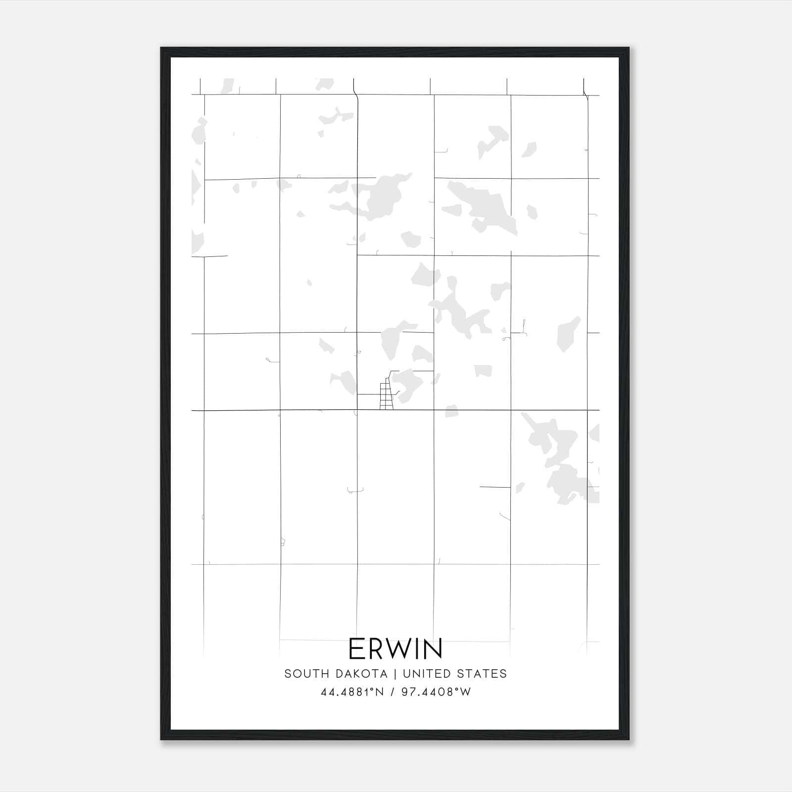 Erwin South Dakota Map Poster, Modern Home Decor Wall Art Print Erwin South Dakota Map Poster, Modern Home Decor Wall Art Print