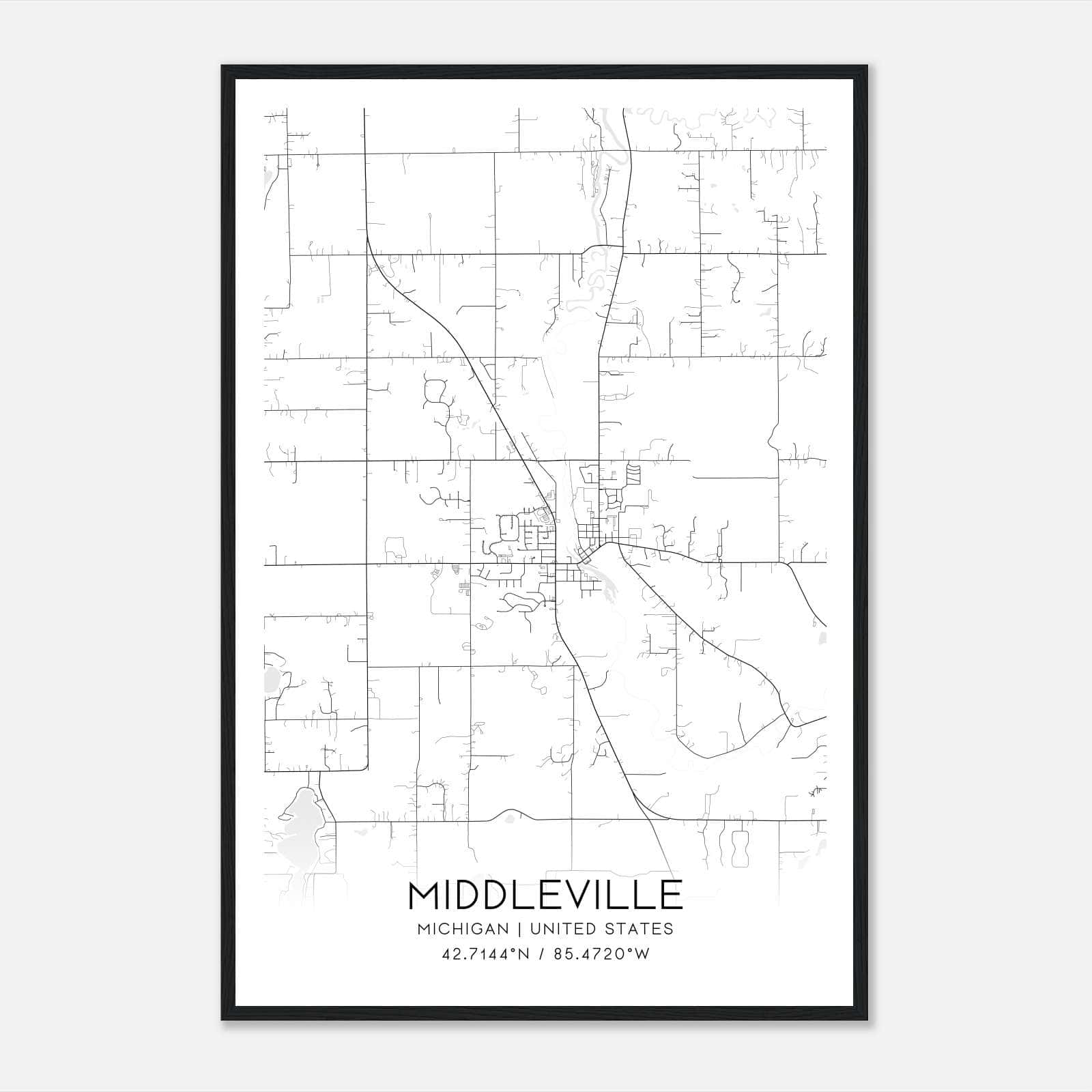 Middleville Michigan Map Poster, Modern Home Decor Wall Art Print Middleville Michigan Map Poster, Modern Home Decor Wall Art Print