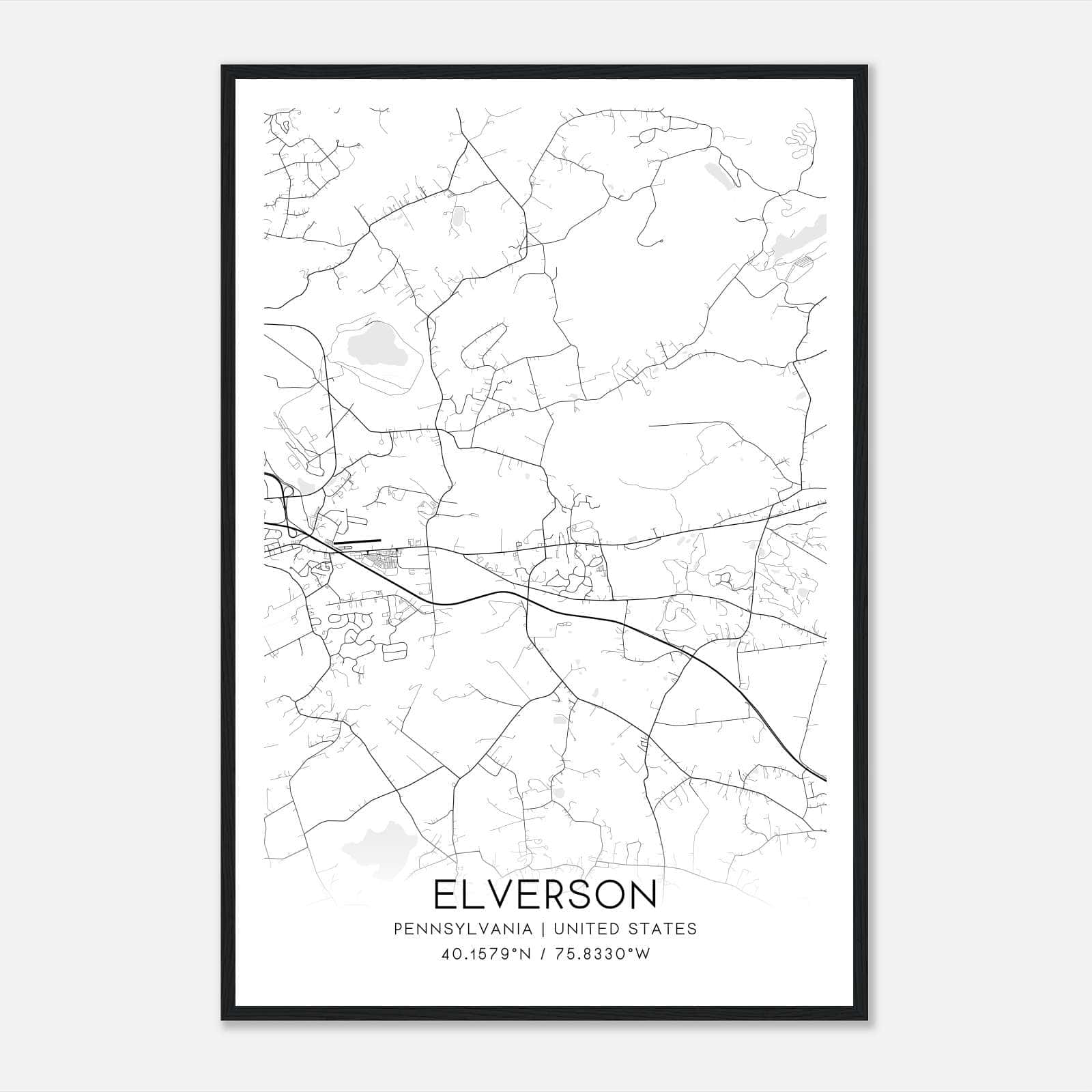 Elverson Pennsylvania Map Poster, Modern Home Decor Wall Art Print Elverson Pennsylvania Map Poster, Modern Home Decor Wall Art Print
