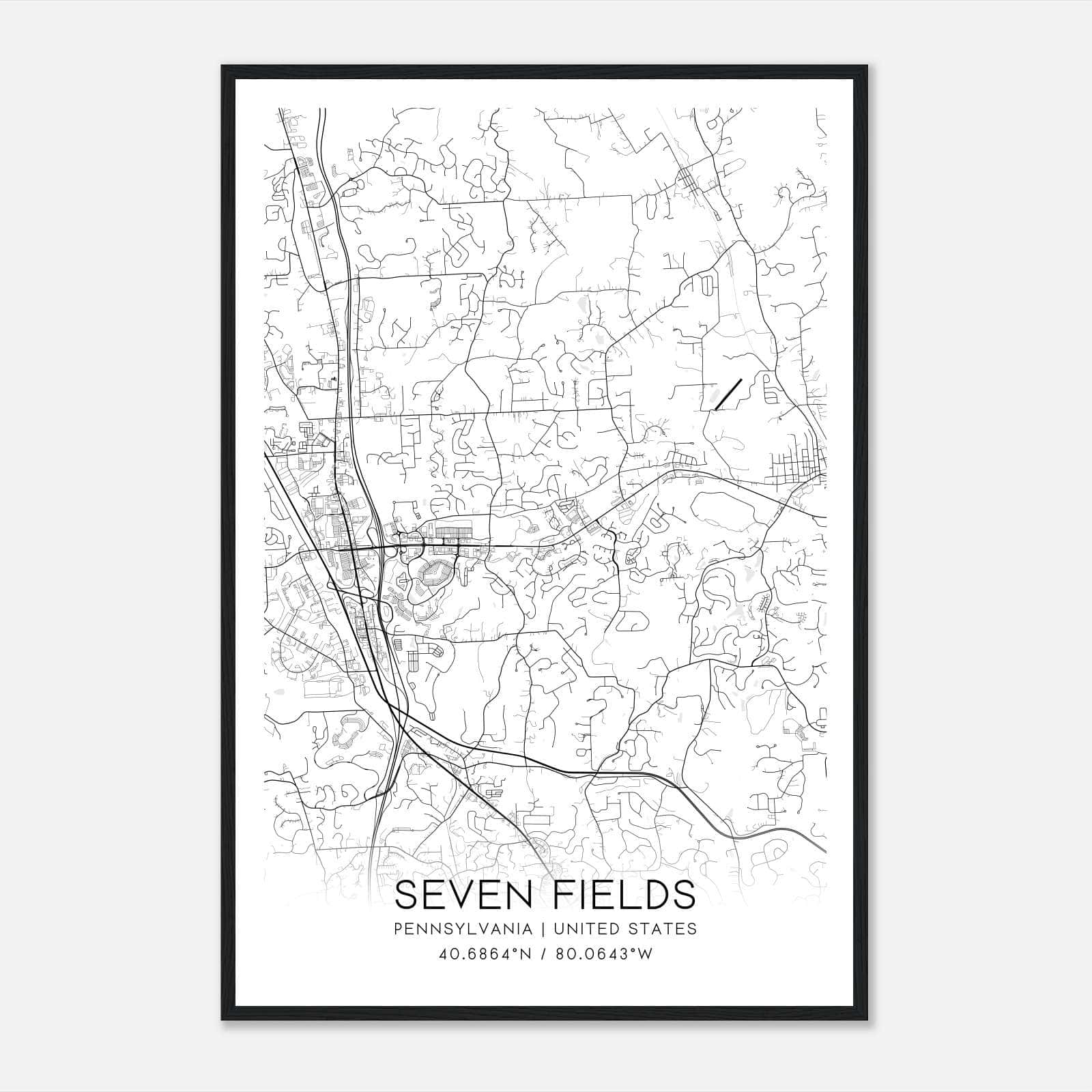 Seven Fields Pennsylvania Map Poster, Modern Home Decor Wall Art Print Seven Fields Pennsylvania Map Poster, Modern Home Decor Wall Art Print