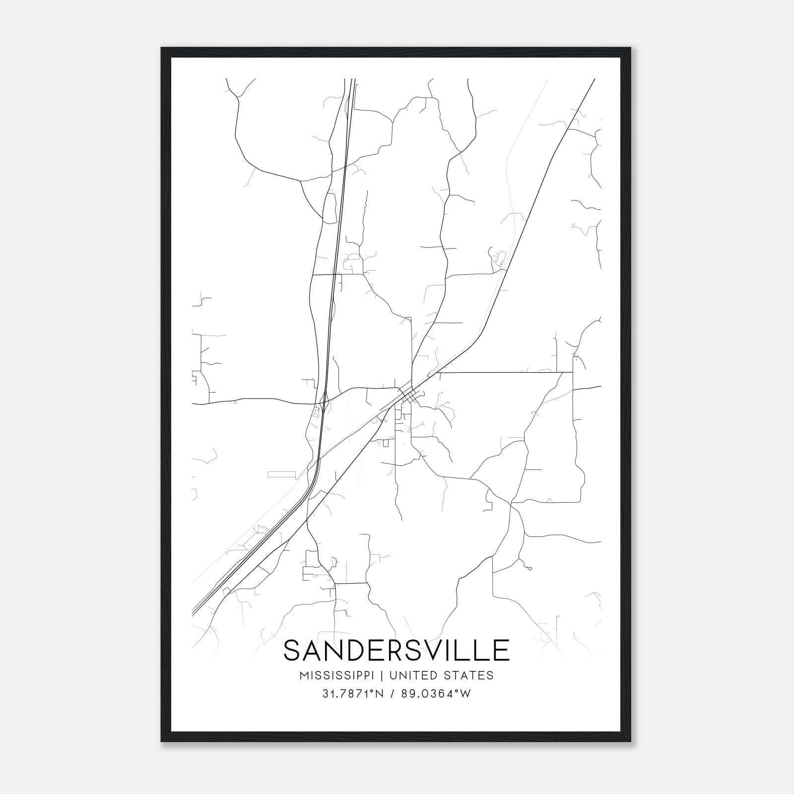 Sandersville Mississippi Map Poster, Modern Home Decor Wall Art Print Sandersville Mississippi Map Poster, Modern Home Decor Wall Art Print