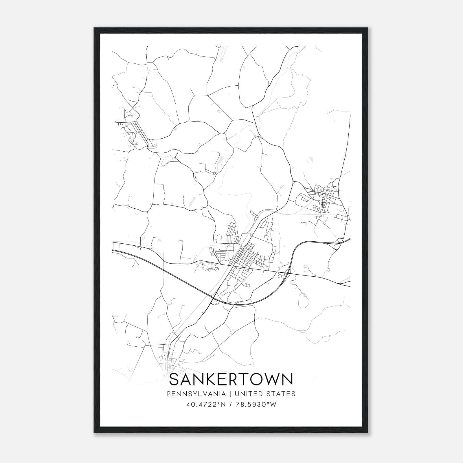Sankertown Pennsylvania Map Poster, Modern Home Decor Wall Art Print Sankertown Pennsylvania Map Poster, Modern Home Decor Wall Art Print