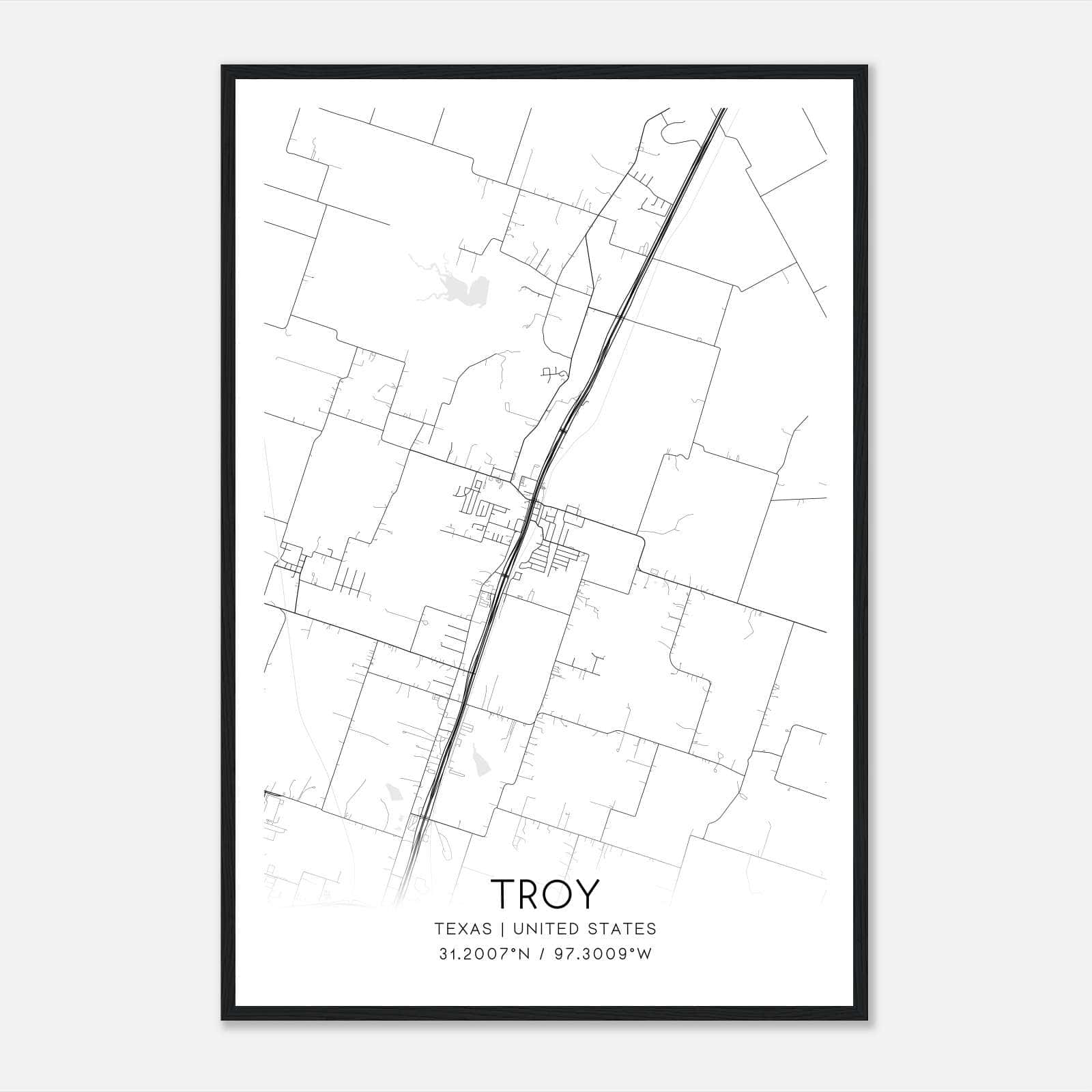 Troy Texas Map Poster, Modern Home Decor Wall Art Print Troy Texas Map Poster, Modern Home Decor Wall Art Print