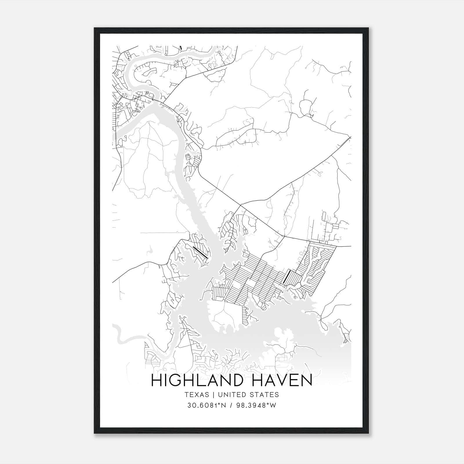 Highland Haven Texas Map Poster, Modern Home Decor Wall Art Print Highland Haven Texas Map Poster, Modern Home Decor Wall Art Print