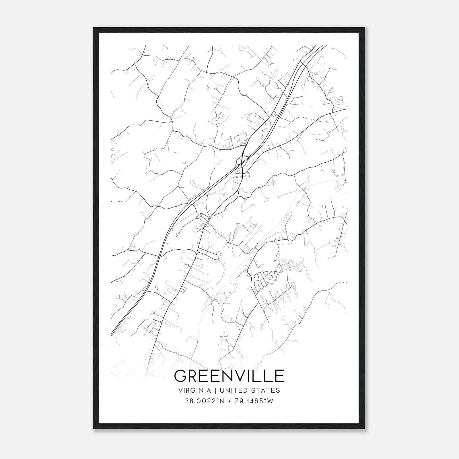 Greenville Virginia Map Poster, Modern Home Decor Wall Art Print Greenville Virginia Map Poster, Modern Home Decor Wall Art Print