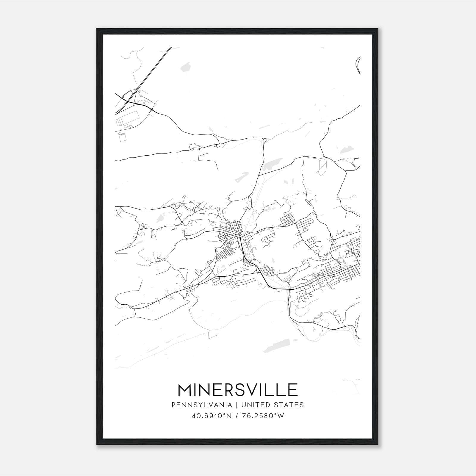 Minersville Pennsylvania Map Poster, Modern Home Decor Wall Art Print Minersville Pennsylvania Map Poster, Modern Home Decor Wall Art Print