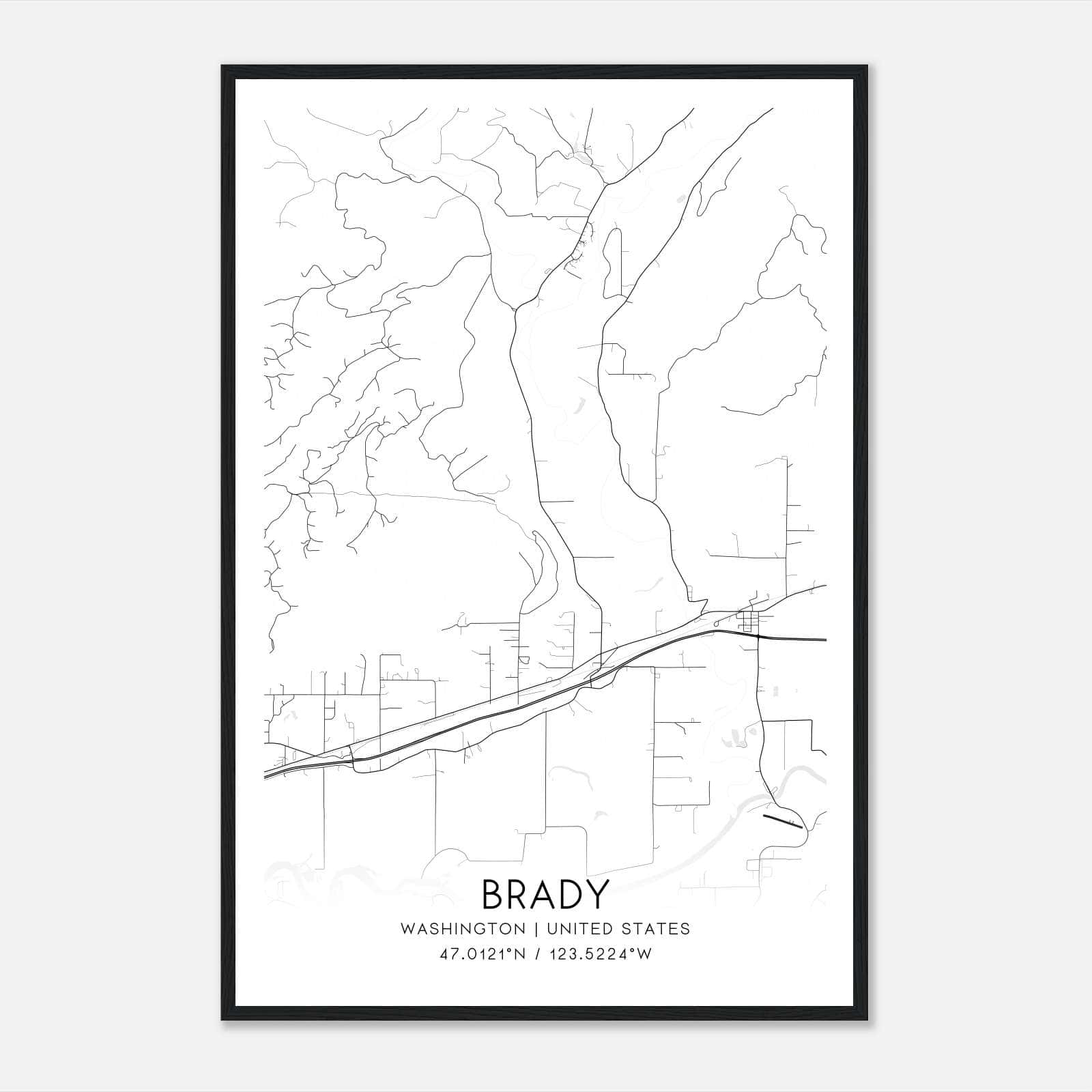 Brady Washington Map Poster, Modern Home Decor Wall Art Print Brady Washington Map Poster, Modern Home Decor Wall Art Print