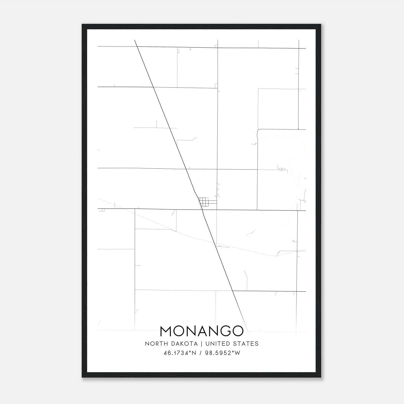 Monango North Dakota Map Poster, Modern Home Decor Wall Art Print Monango North Dakota Map Poster, Modern Home Decor Wall Art Print