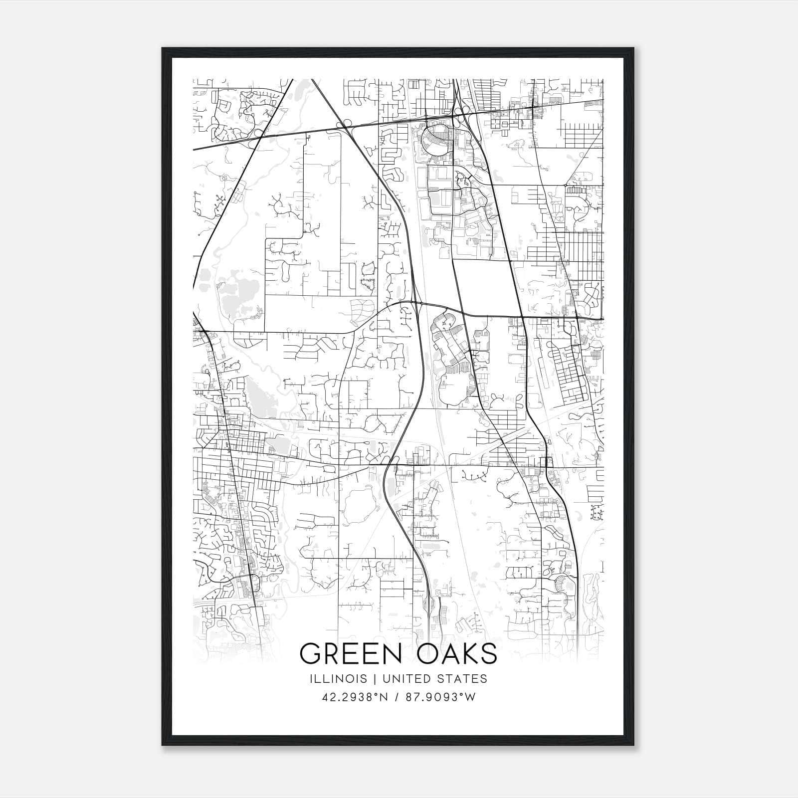 Green Oaks Illinois Map Poster, Modern Home Decor Wall Art Print Green Oaks Illinois Map Poster, Modern Home Decor Wall Art Print