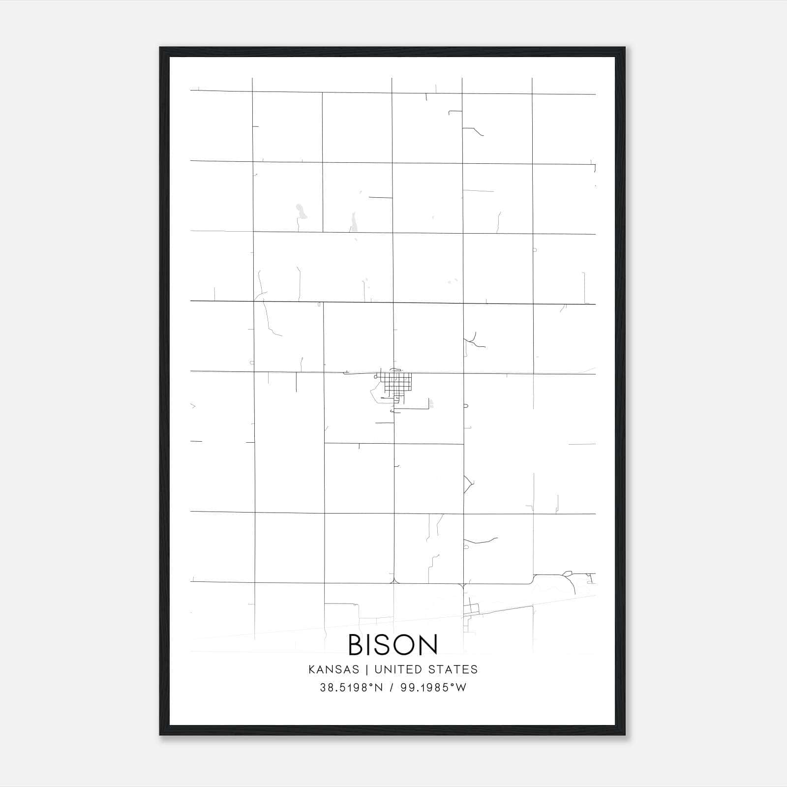 Bison Kansas Map Poster, Modern Home Decor Wall Art Print Bison Kansas Map Poster, Modern Home Decor Wall Art Print