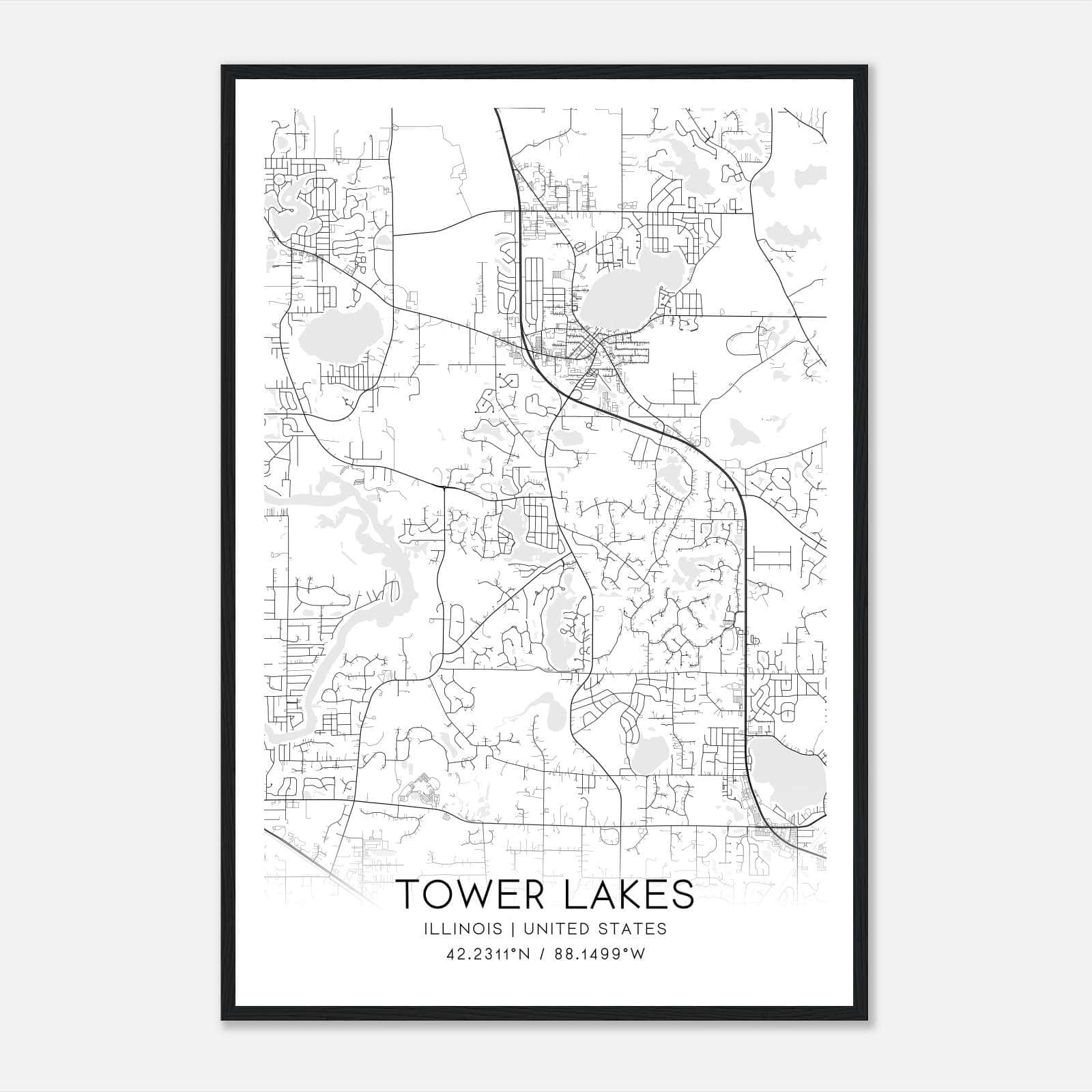 Tower Lakes Illinois Map Poster, Modern Home Decor Wall Art Print Tower Lakes Illinois Map Poster, Modern Home Decor Wall Art Print