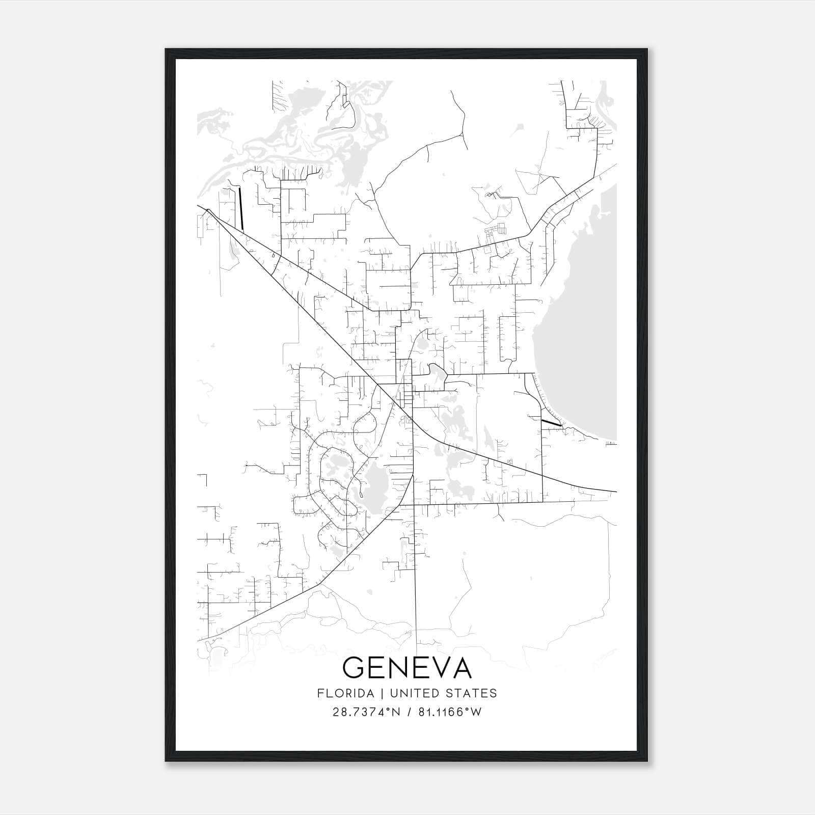 Geneva Florida Map Poster, Modern Home Decor Wall Art Print Geneva Florida Map Poster, Modern Home Decor Wall Art Print
