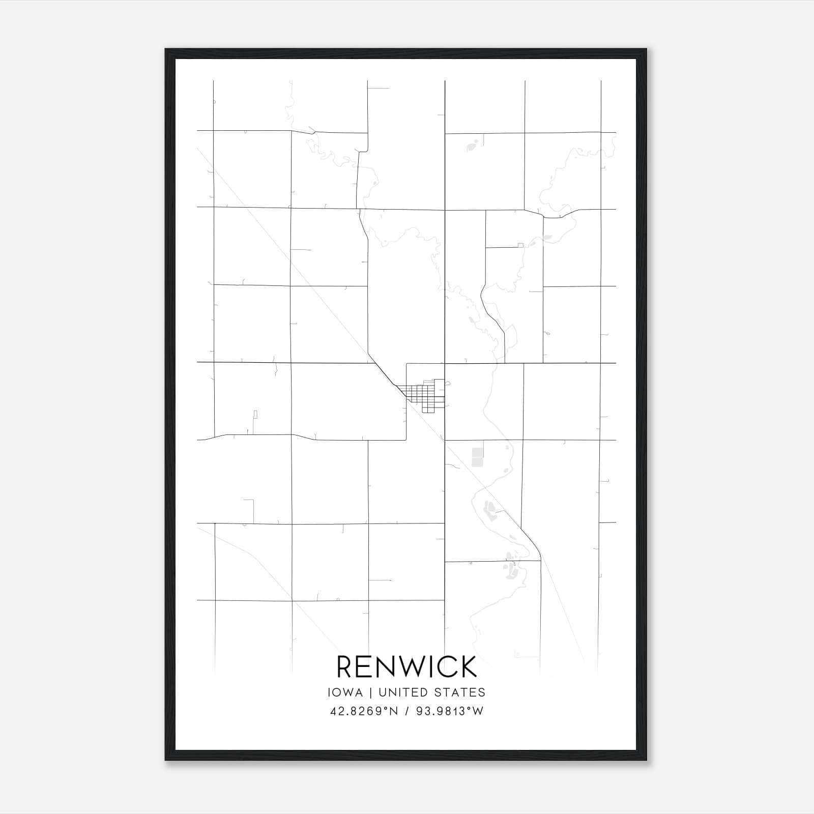 Renwick Iowa Map Poster, Modern Home Decor Wall Art Print Renwick Iowa Map Poster, Modern Home Decor Wall Art Print