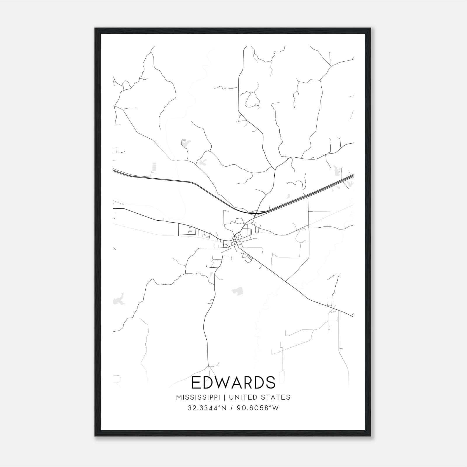 Edwards Mississippi Map Poster, Modern Home Decor Wall Art Print Edwards Mississippi Map Poster, Modern Home Decor Wall Art Print