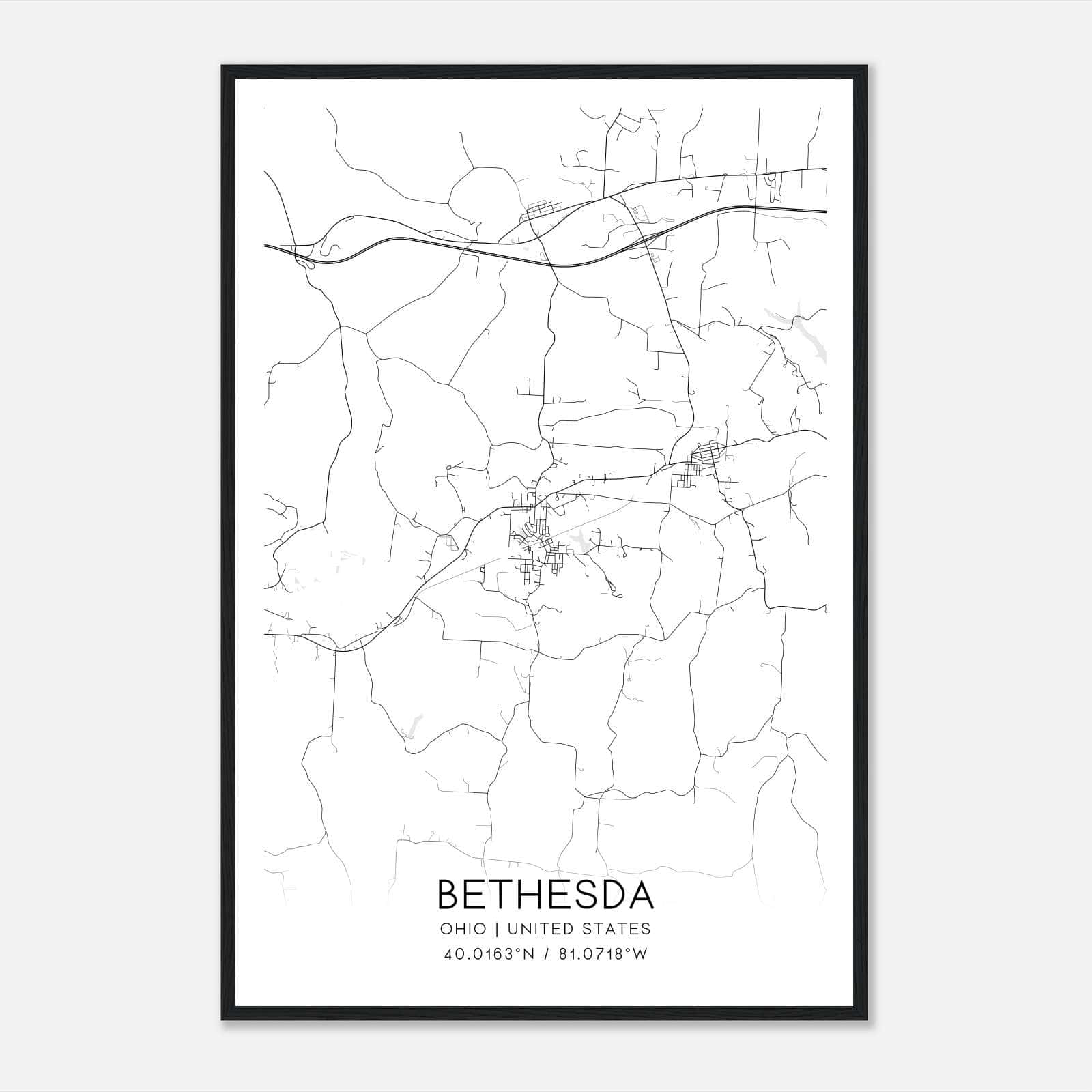 Bethesda Ohio Map Poster, Modern Home Decor Wall Art Print Bethesda Ohio Map Poster, Modern Home Decor Wall Art Print