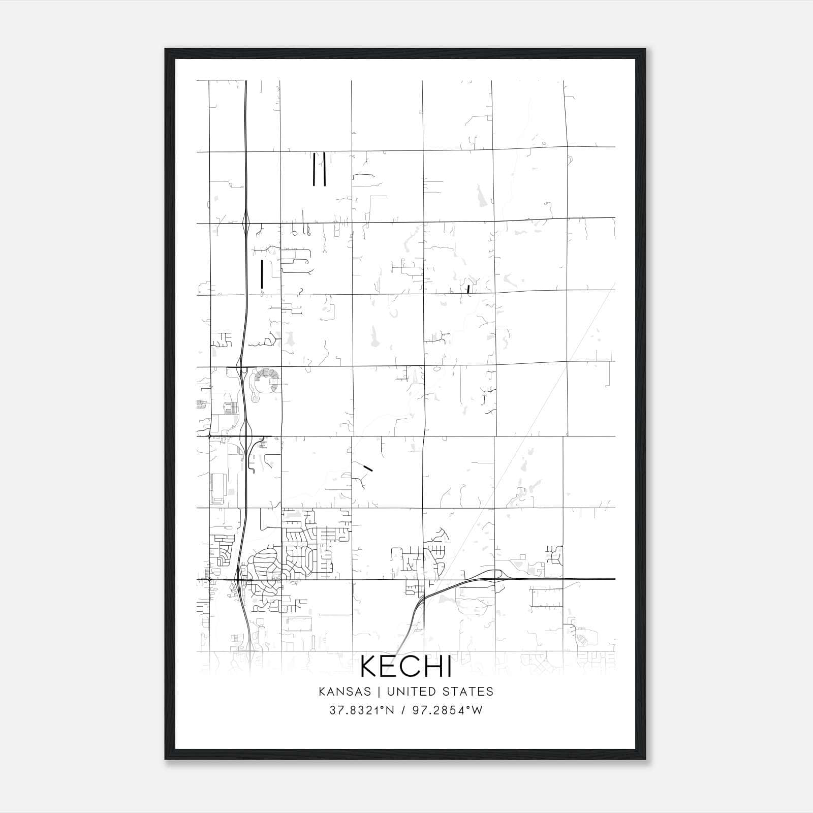 Kechi Kansas Map Poster, Modern Home Decor Wall Art Print Kechi Kansas Map Poster, Modern Home Decor Wall Art Print