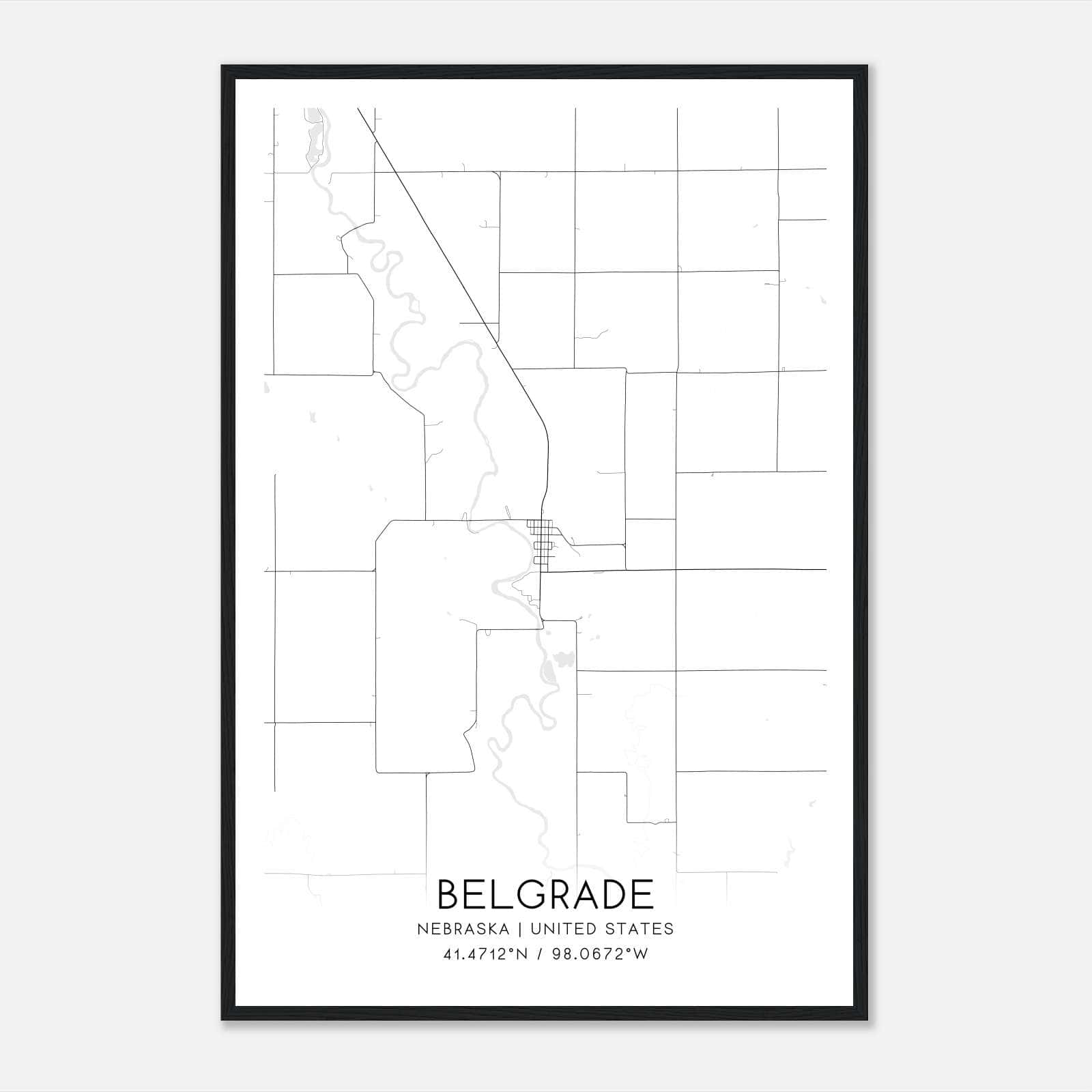 Belgrade Nebraska Map Poster, Modern Home Decor Wall Art Print Belgrade Nebraska Map Poster, Modern Home Decor Wall Art Print