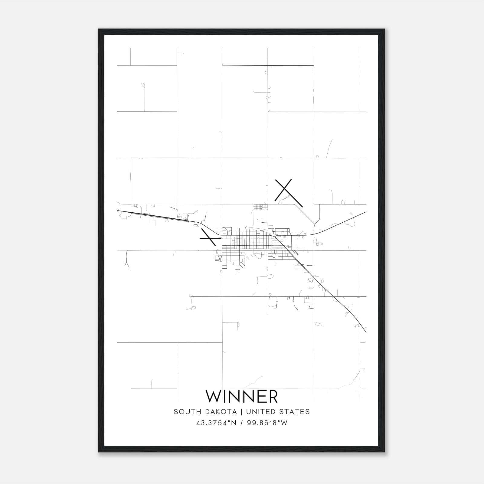 Winner South Dakota Map Poster, Modern Home Decor Wall Art Print Winner South Dakota Map Poster, Modern Home Decor Wall Art Print