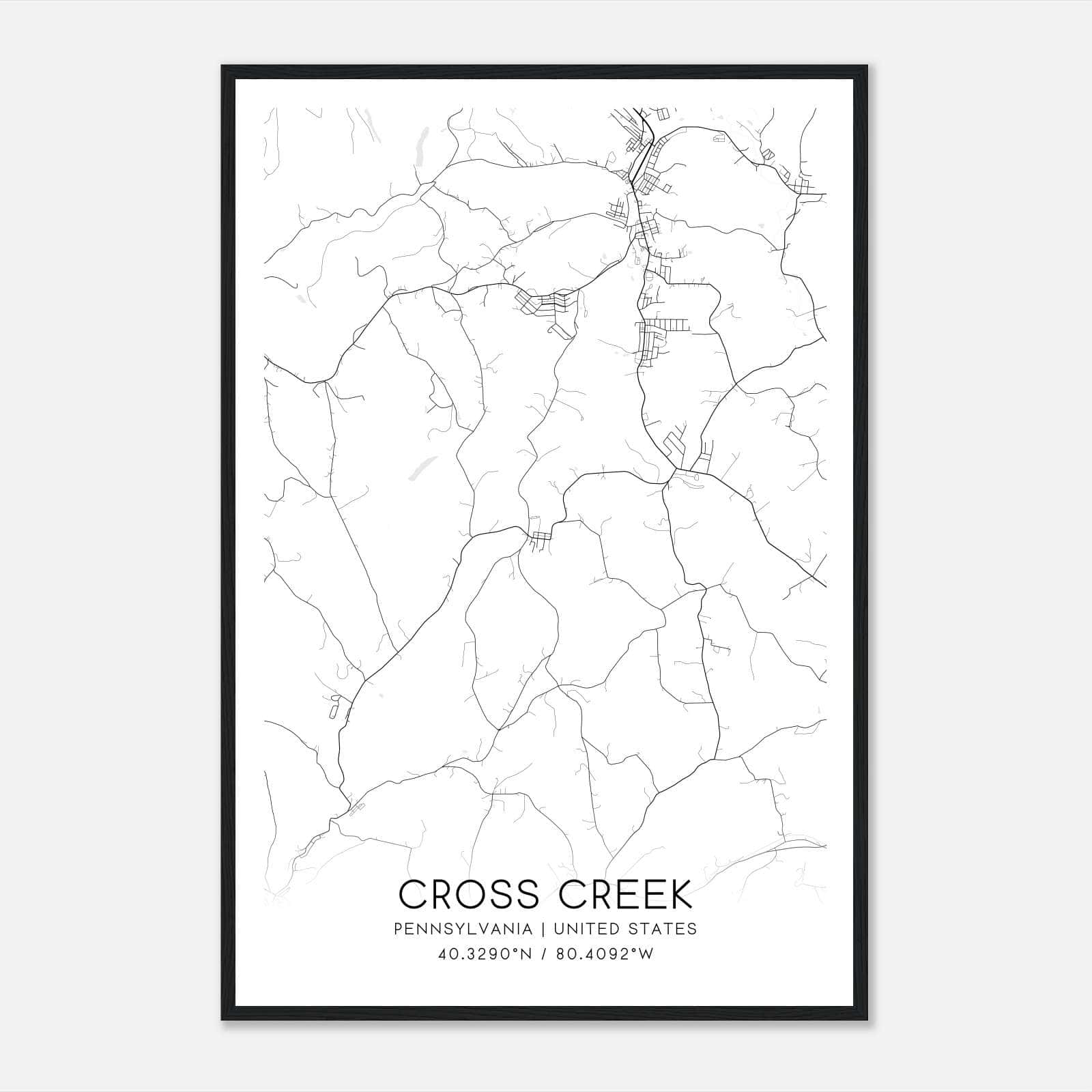 Cross Creek Pennsylvania Map Poster, Modern Home Decor Wall Art Print Cross Creek Pennsylvania Map Poster, Modern Home Decor Wall Art Print