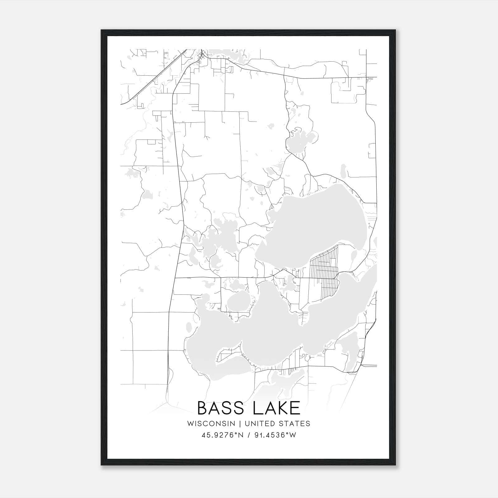 Bass Lake Wisconsin Map Poster, Modern Home Decor Wall Art Print Bass Lake Wisconsin Map Poster, Modern Home Decor Wall Art Print