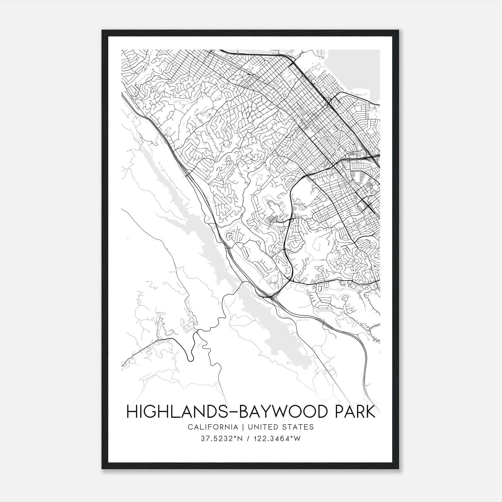 Highlands-Baywood Park California Map Poster, Modern Home Decor Wall Art Print Highlands-Baywood Park California Map Poster, Modern Home Decor Wall Art Print