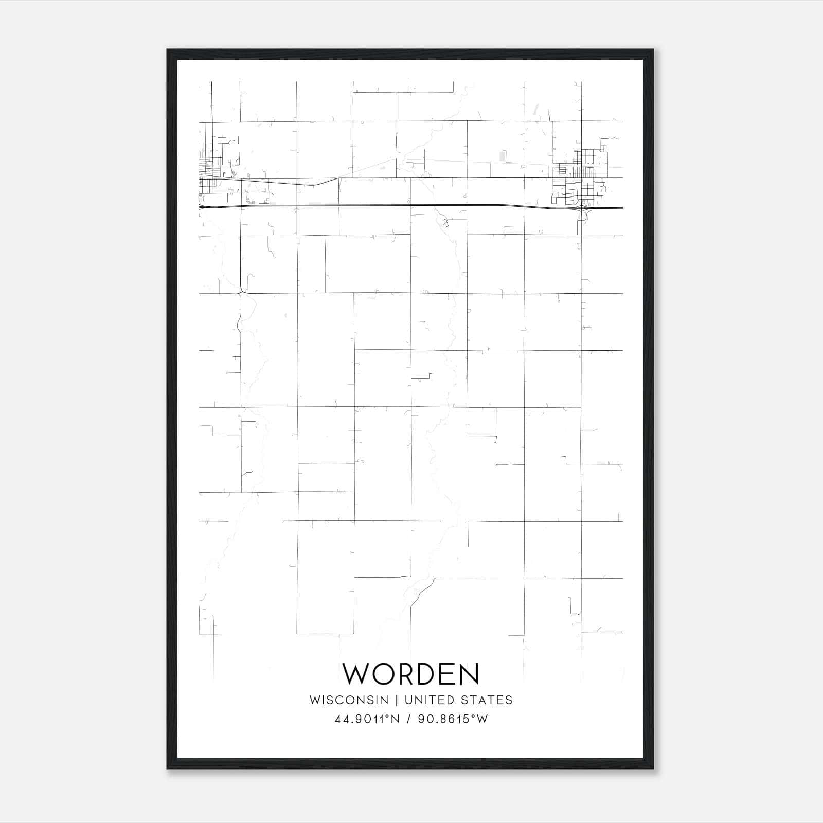Worden Wisconsin Map Poster, Modern Home Decor Wall Art Print Worden Wisconsin Map Poster, Modern Home Decor Wall Art Print