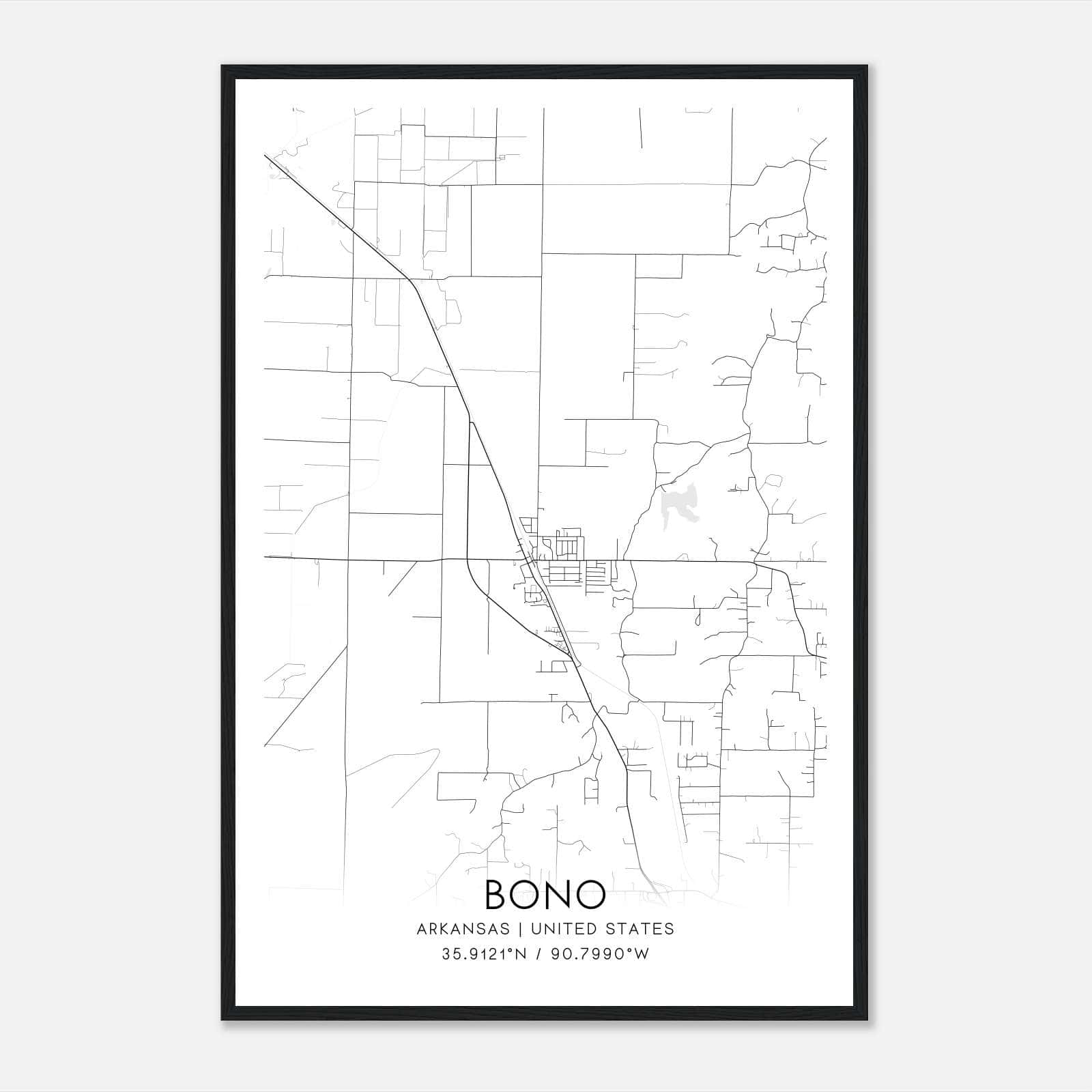 Bono Arkansas Map Poster, Modern Home Decor Wall Art Print Bono Arkansas Map Poster, Modern Home Decor Wall Art Print