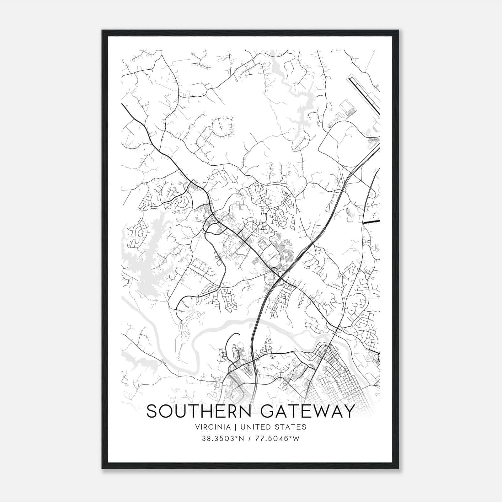 Southern Gateway Virginia Map Poster, Modern Home Decor Wall Art Print Southern Gateway Virginia Map Poster, Modern Home Decor Wall Art Print