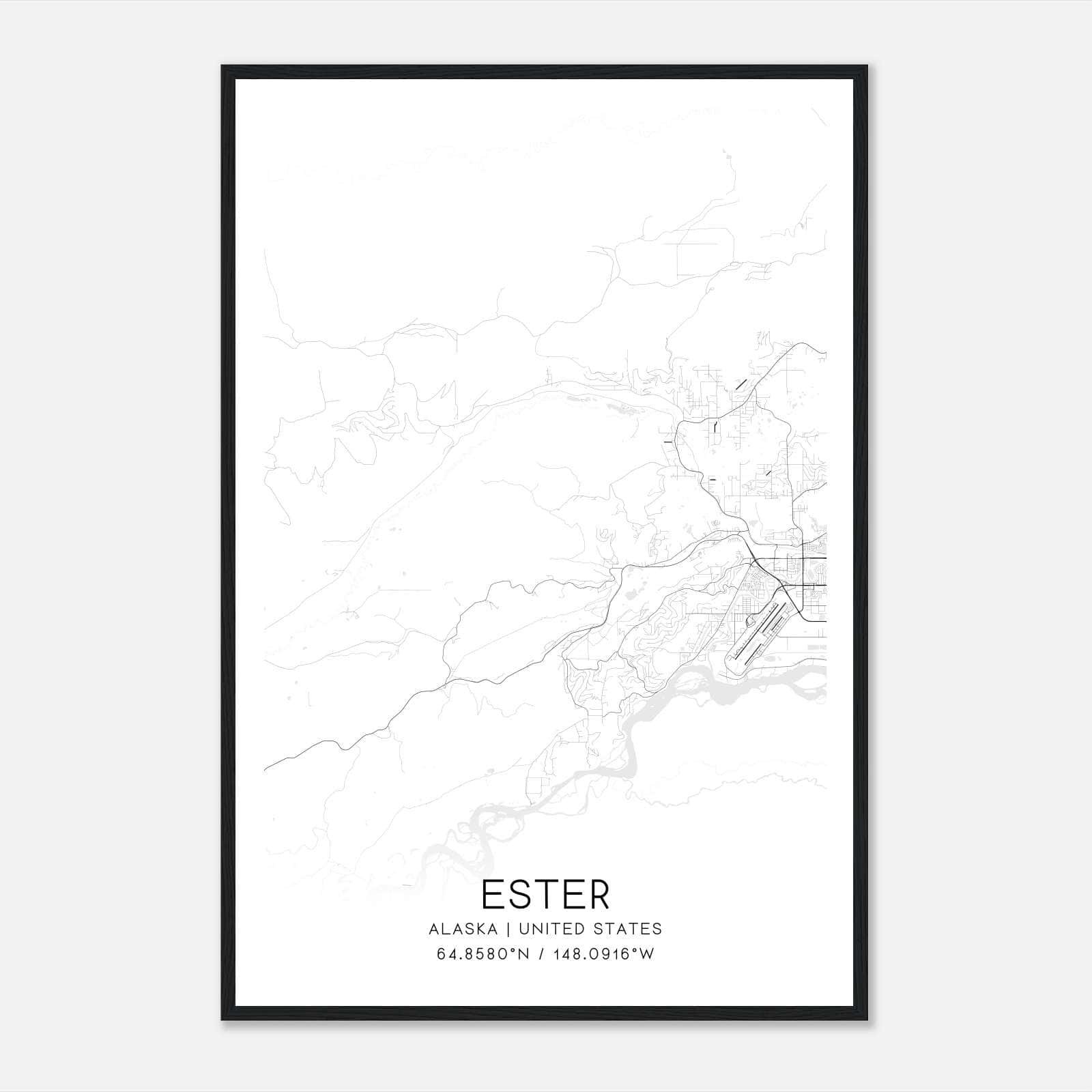 Ester Alaska Map Poster, Modern Home Decor Wall Art Print Ester Alaska Map Poster, Modern Home Decor Wall Art Print