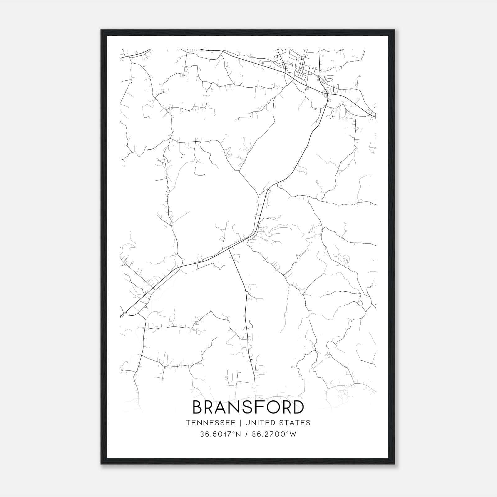 Bransford Tennessee Map Poster, Modern Home Decor Wall Art Print Bransford Tennessee Map Poster, Modern Home Decor Wall Art Print
