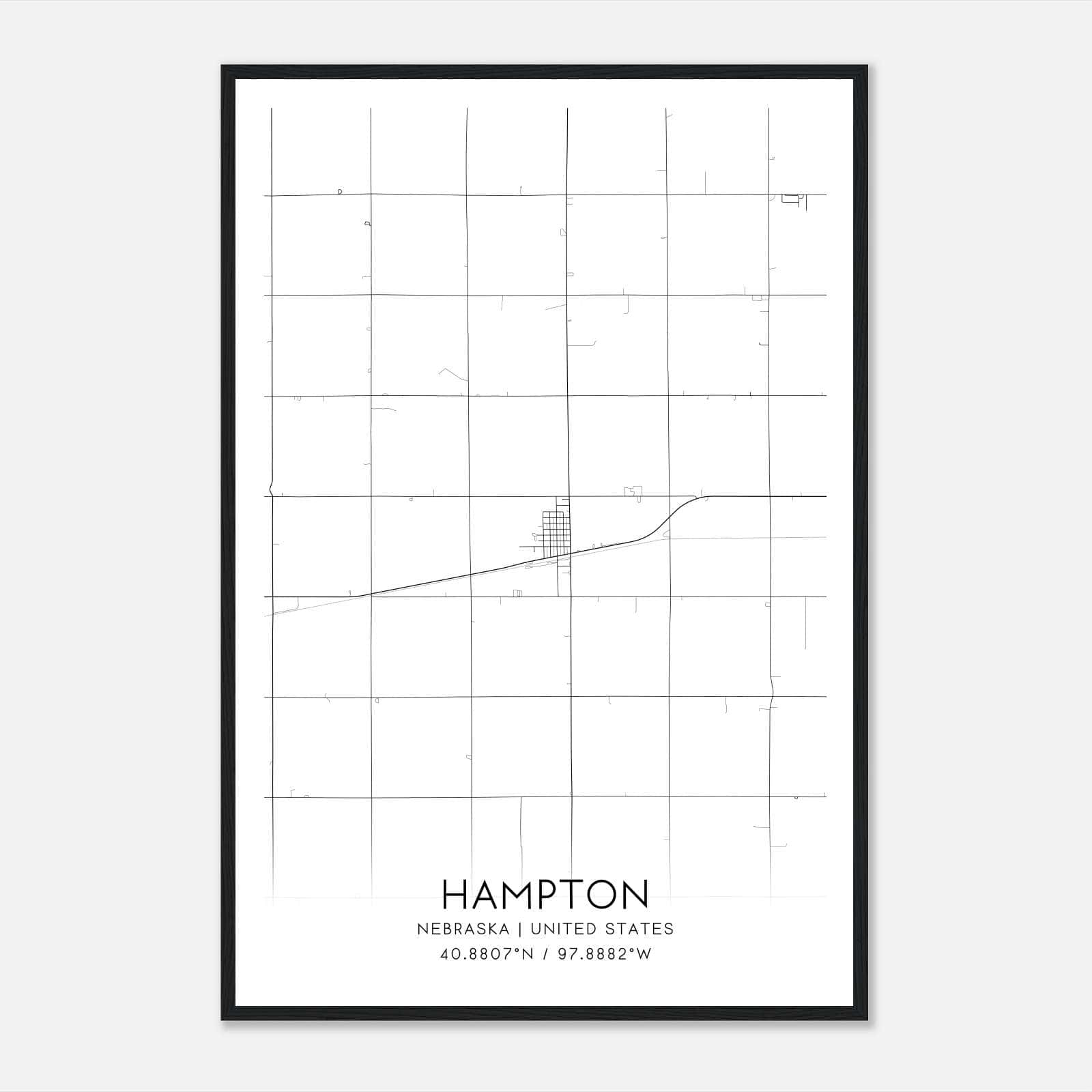 Hampton Nebraska Map Poster, Modern Home Decor Wall Art Print Hampton Nebraska Map Poster, Modern Home Decor Wall Art Print