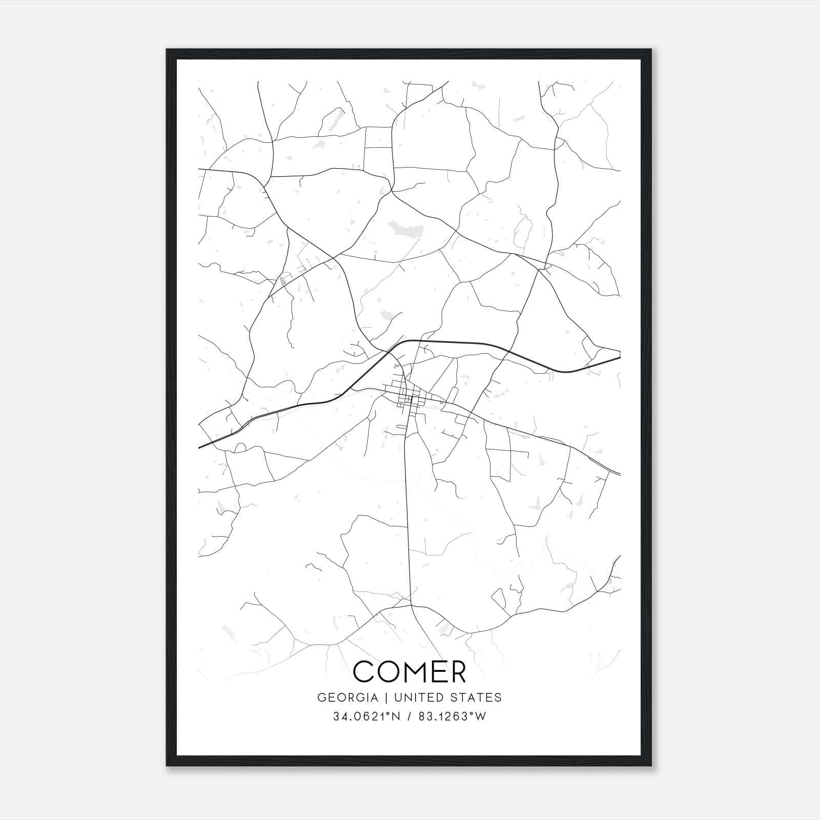 Comer Georgia Map Poster, Modern Home Decor Wall Art Print Comer Georgia Map Poster, Modern Home Decor Wall Art Print