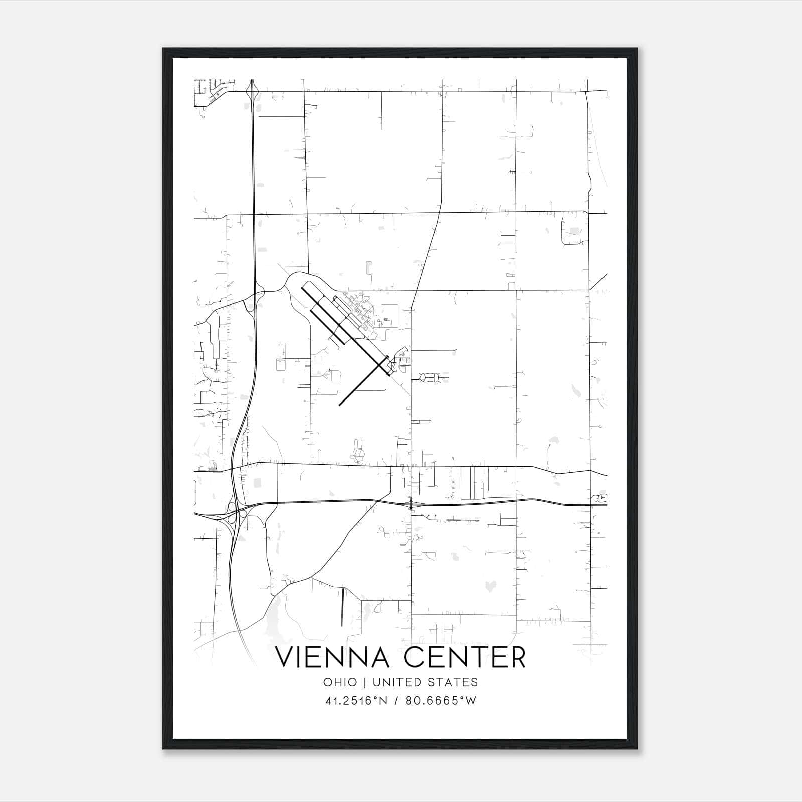 Vienna Center Ohio Map Poster, Modern Home Decor Wall Art Print Vienna Center Ohio Map Poster, Modern Home Decor Wall Art Print