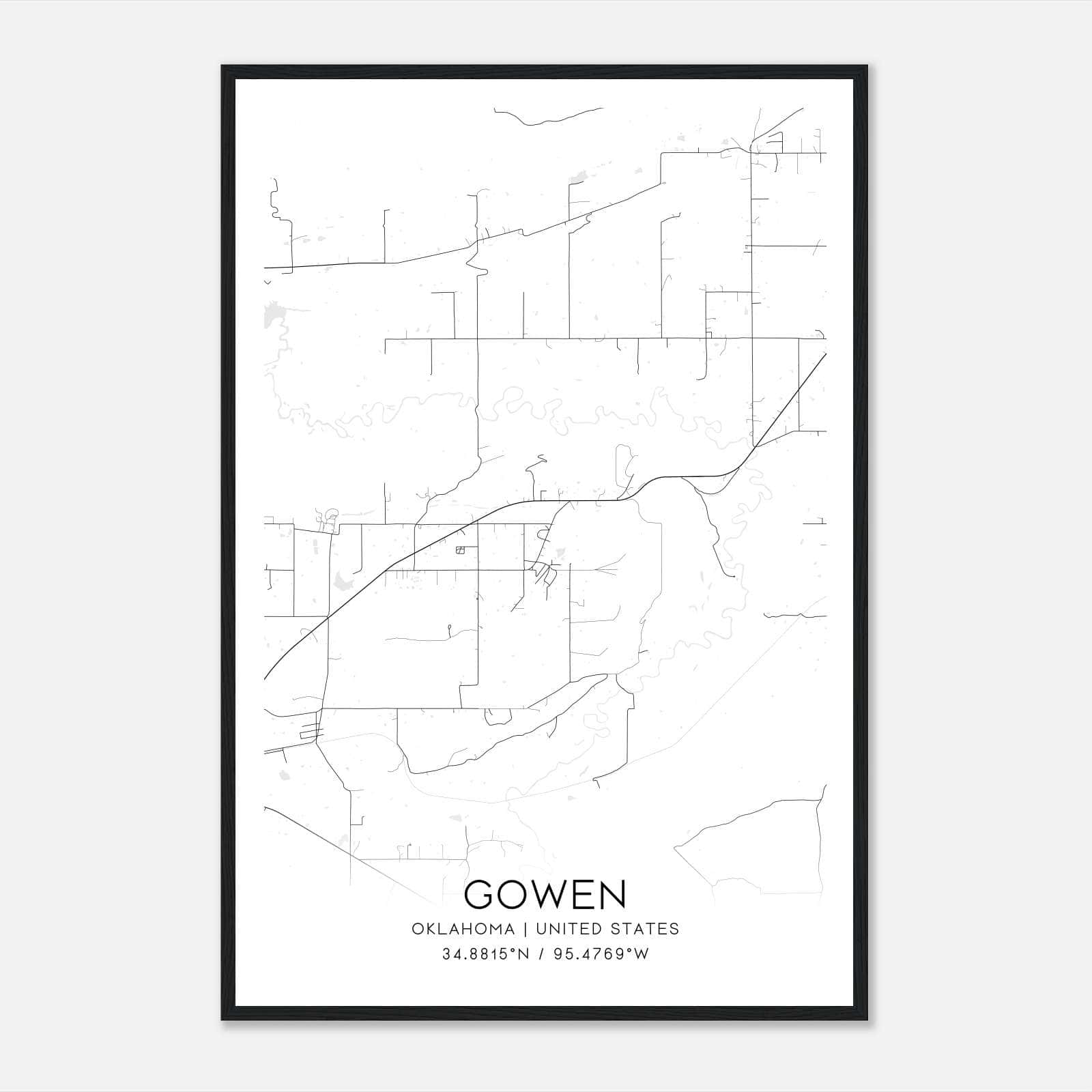 Gowen Oklahoma Map Poster, Modern Home Decor Wall Art Print Gowen Oklahoma Map Poster, Modern Home Decor Wall Art Print