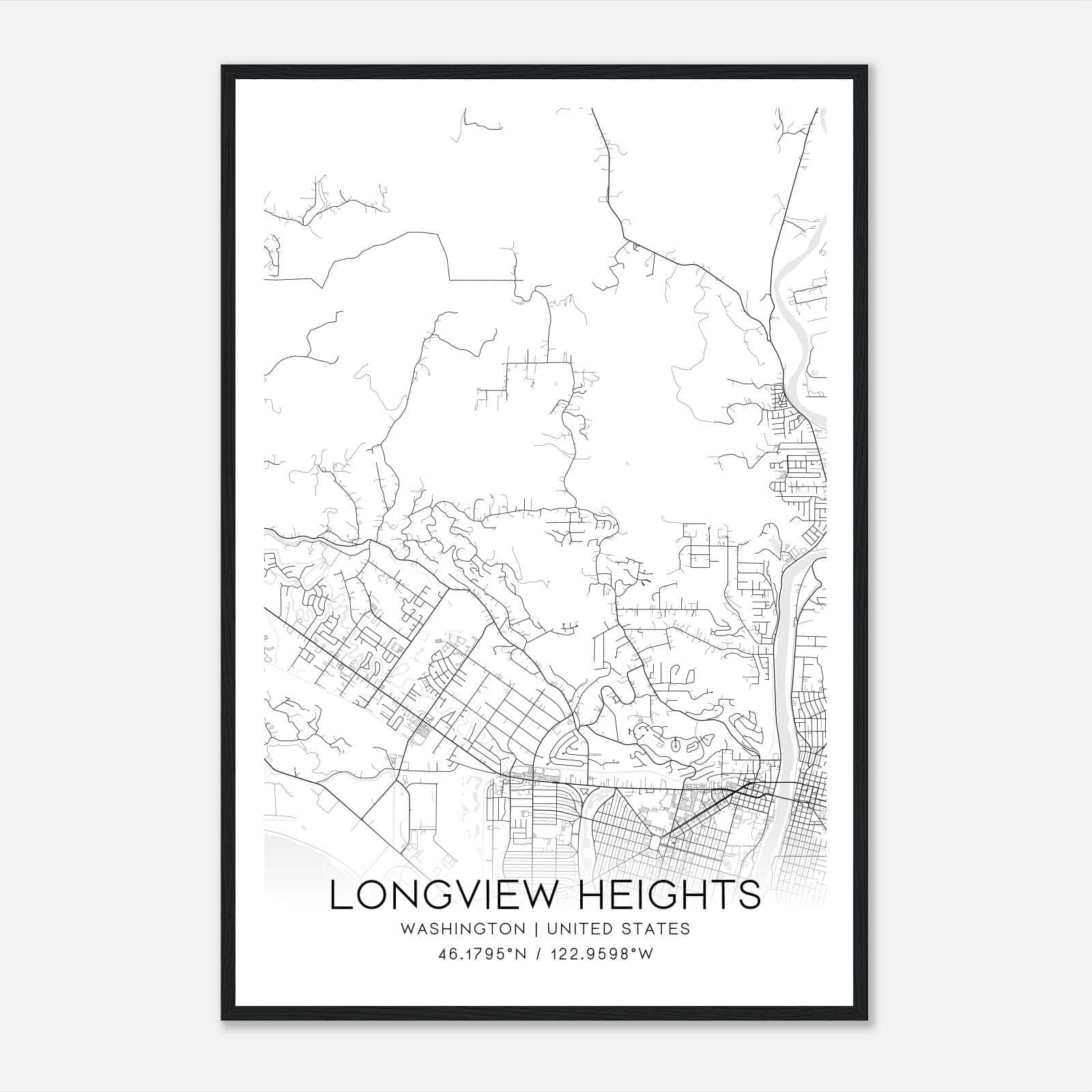 Longview Heights Washington Map Poster, Modern Home Decor Wall Art Print Longview Heights Washington Map Poster, Modern Home Decor Wall Art Print