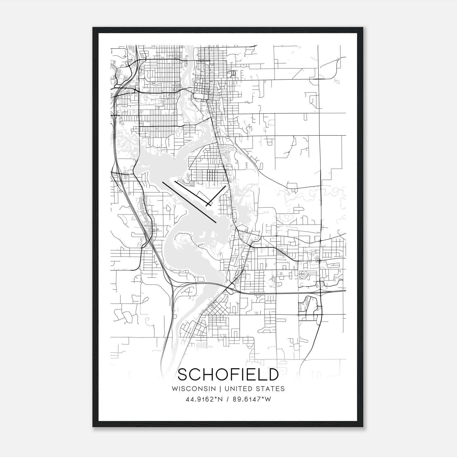 Schofield Wisconsin Map Poster, Modern Home Decor Wall Art Print Schofield Wisconsin Map Poster, Modern Home Decor Wall Art Print