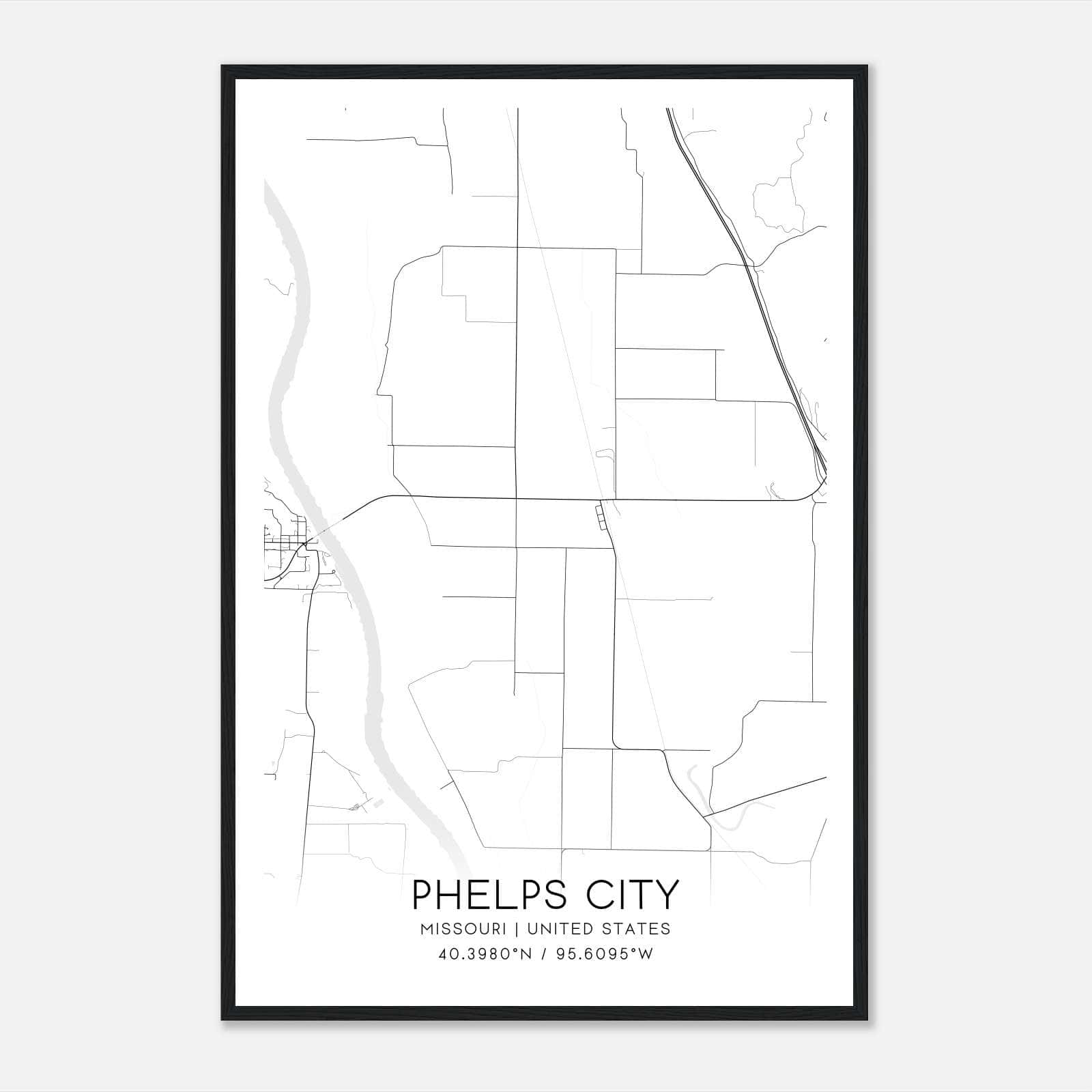 Phelps City Missouri Map Poster, Modern Home Decor Wall Art Print Phelps City Missouri Map Poster, Modern Home Decor Wall Art Print