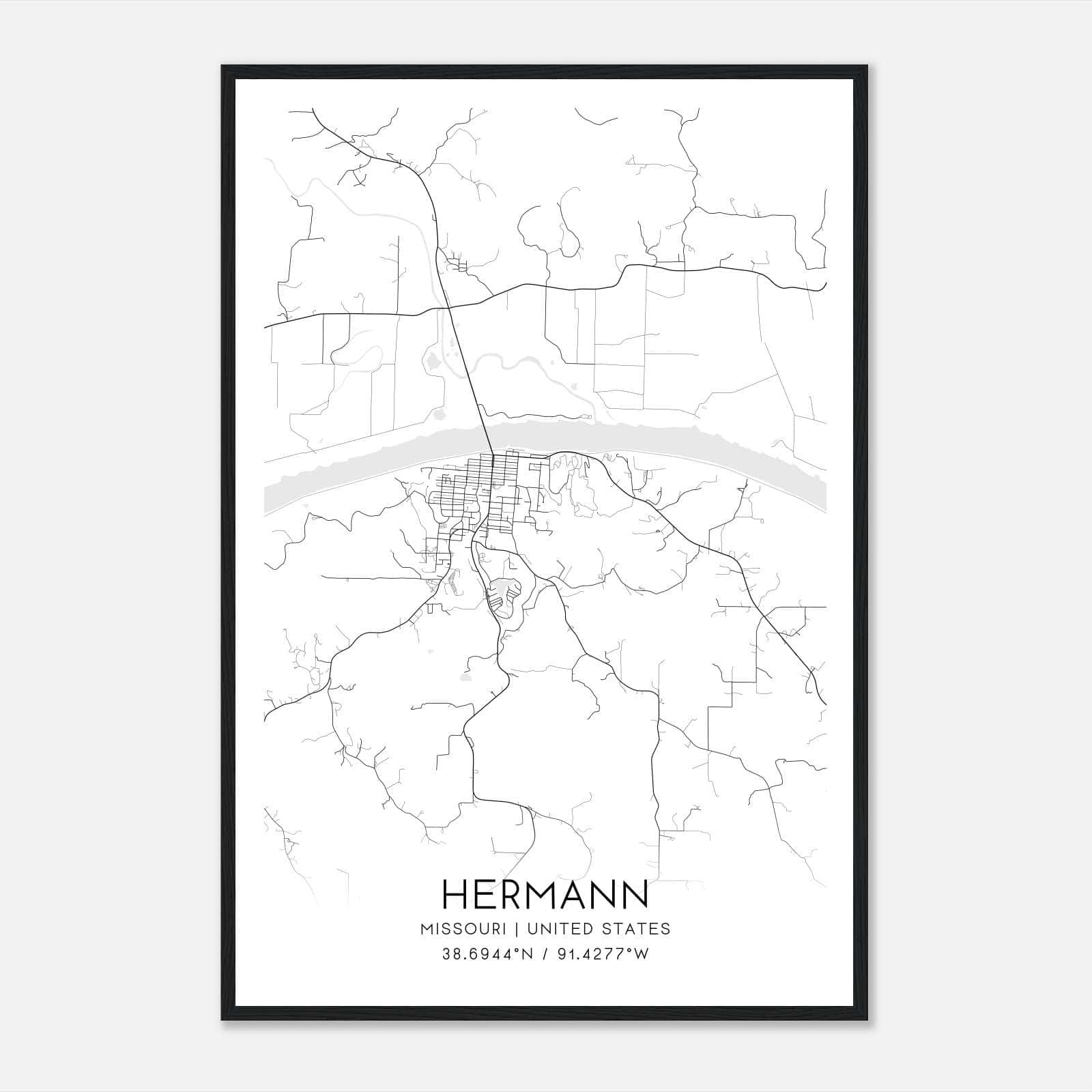 Hermann Missouri Map Poster, Modern Home Decor Wall Art Print Hermann Missouri Map Poster, Modern Home Decor Wall Art Print