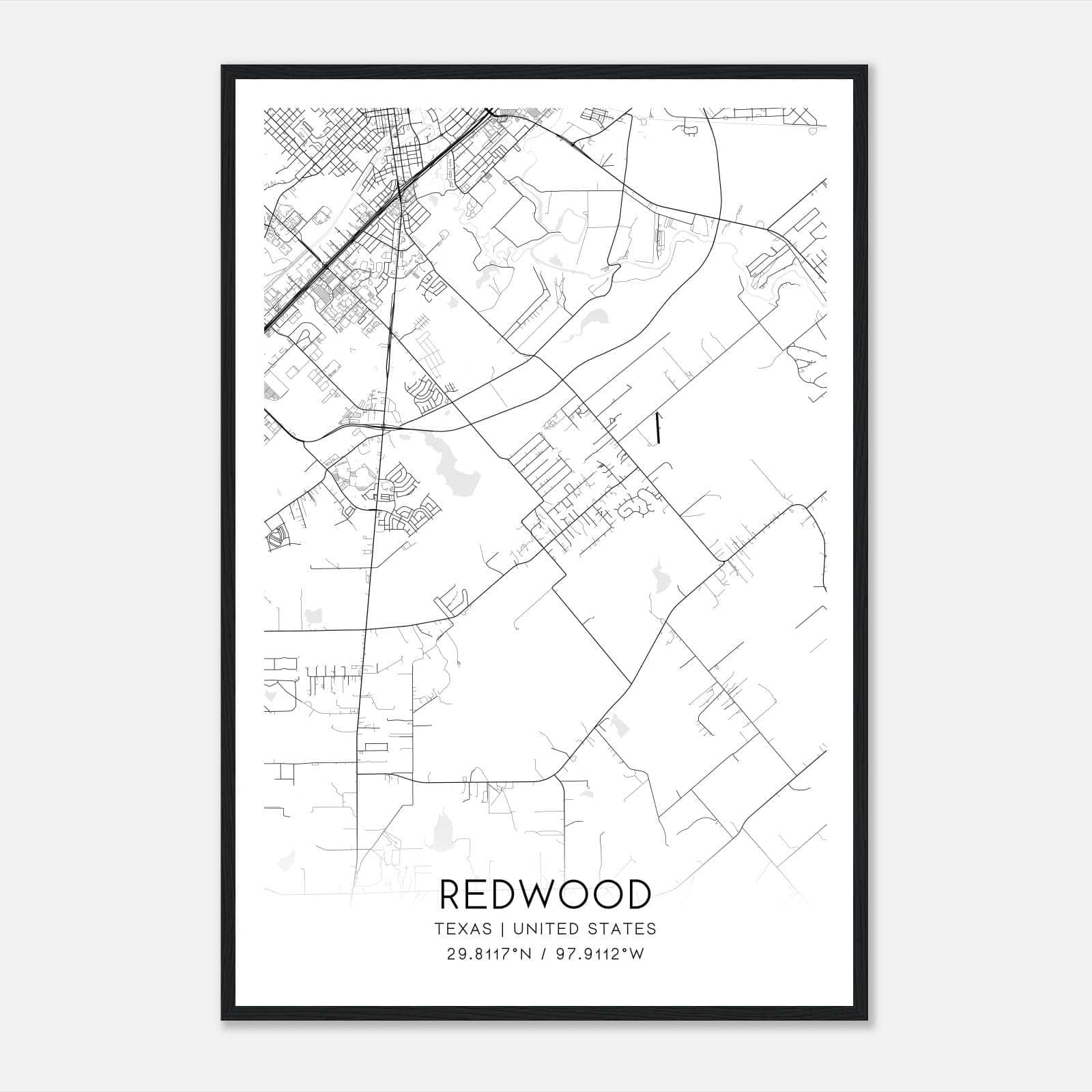 Redwood Texas Map Poster, Modern Home Decor Wall Art Print Redwood Texas Map Poster, Modern Home Decor Wall Art Print