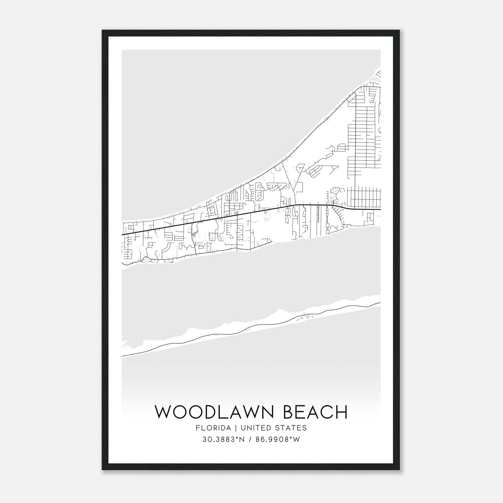 Woodlawn Beach Florida Map Poster, Modern Home Decor Wall Art Print Woodlawn Beach Florida Map Poster, Modern Home Decor Wall Art Print
