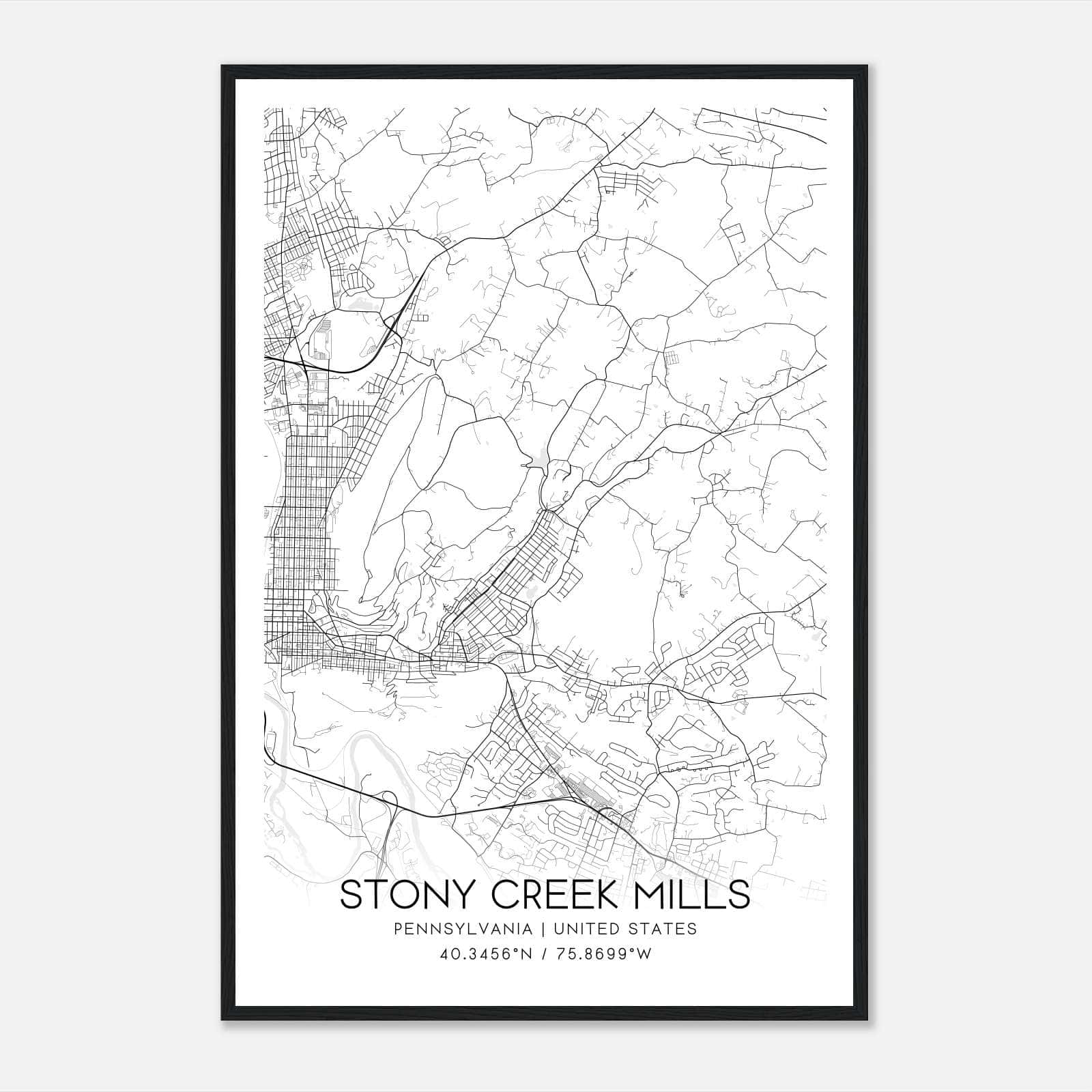 Stony Creek Mills Pennsylvania Map Poster, Modern Home Decor Wall Art Print Stony Creek Mills Pennsylvania Map Poster, Modern Home Decor Wall Art Print
