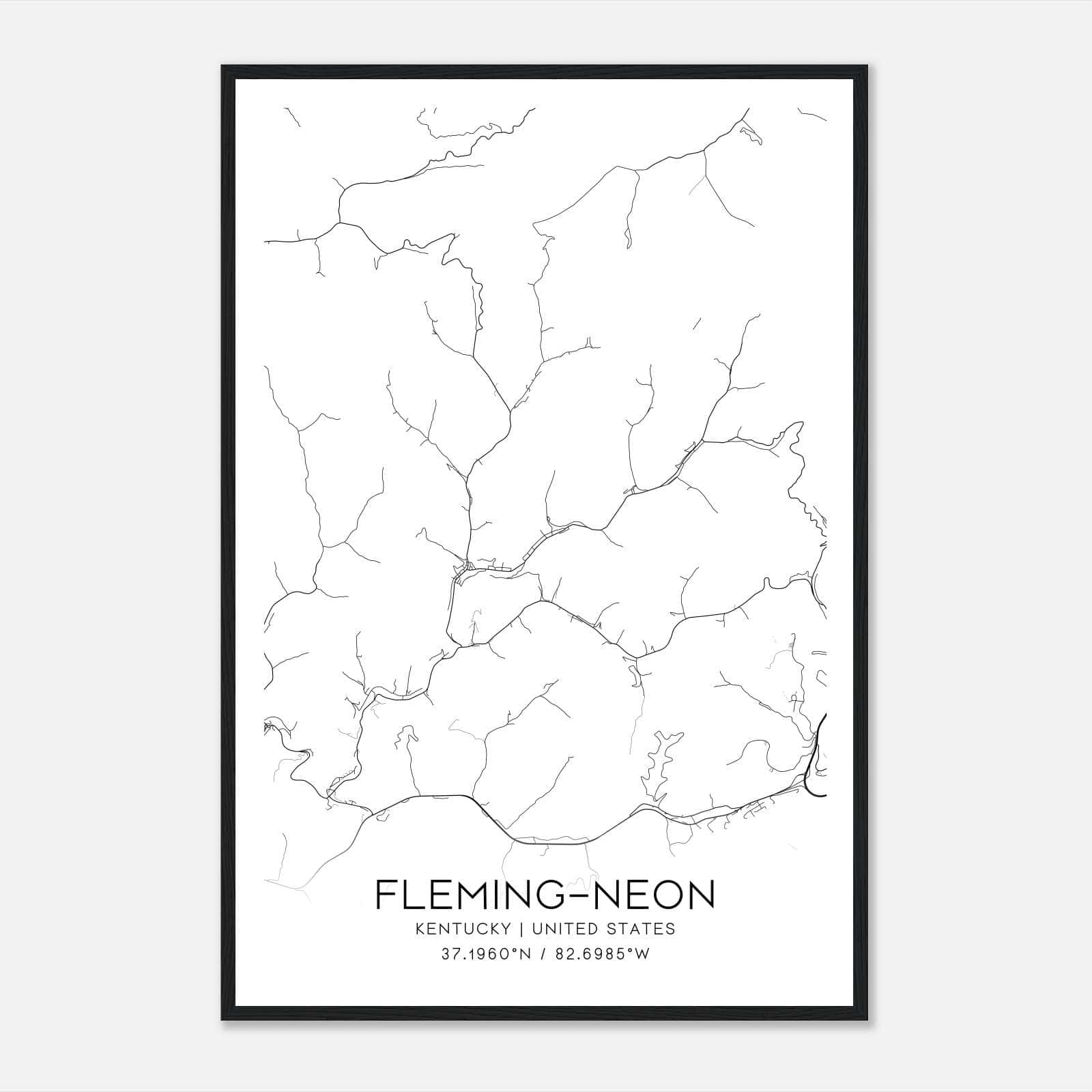 Fleming-Neon Kentucky Map Poster, Modern Home Decor Wall Art Print Fleming-Neon Kentucky Map Poster, Modern Home Decor Wall Art Print