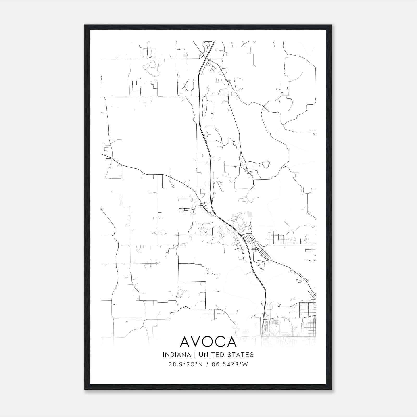 Avoca Indiana Map Poster, Modern Home Decor Wall Art Print Avoca Indiana Map Poster, Modern Home Decor Wall Art Print