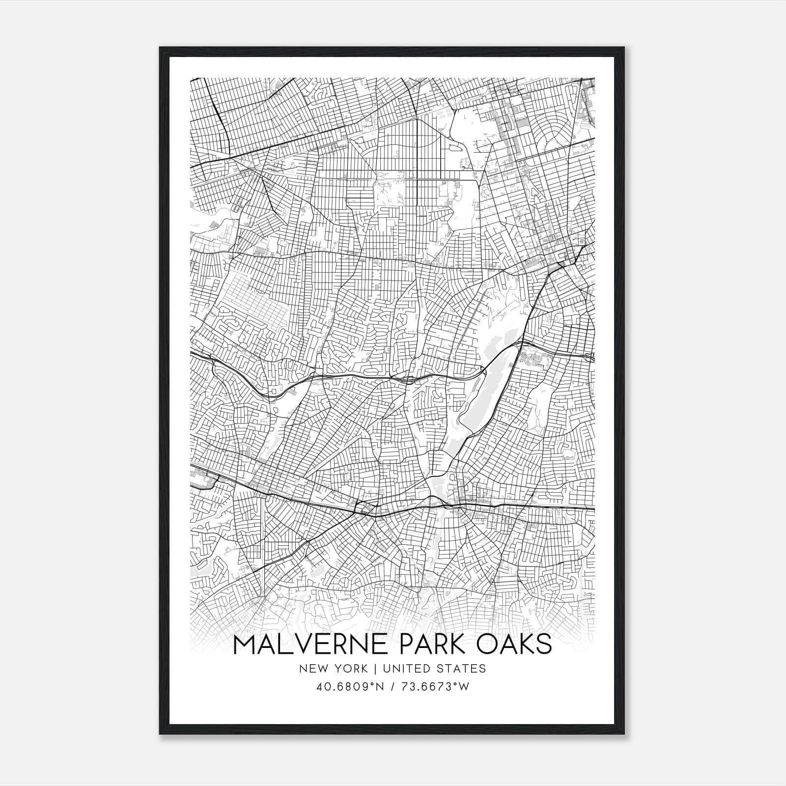 Malverne Park Oaks New York Map Poster, Modern Home Decor Wall Art Print Malverne Park Oaks New York Map Poster, Modern Home Decor Wall Art Print