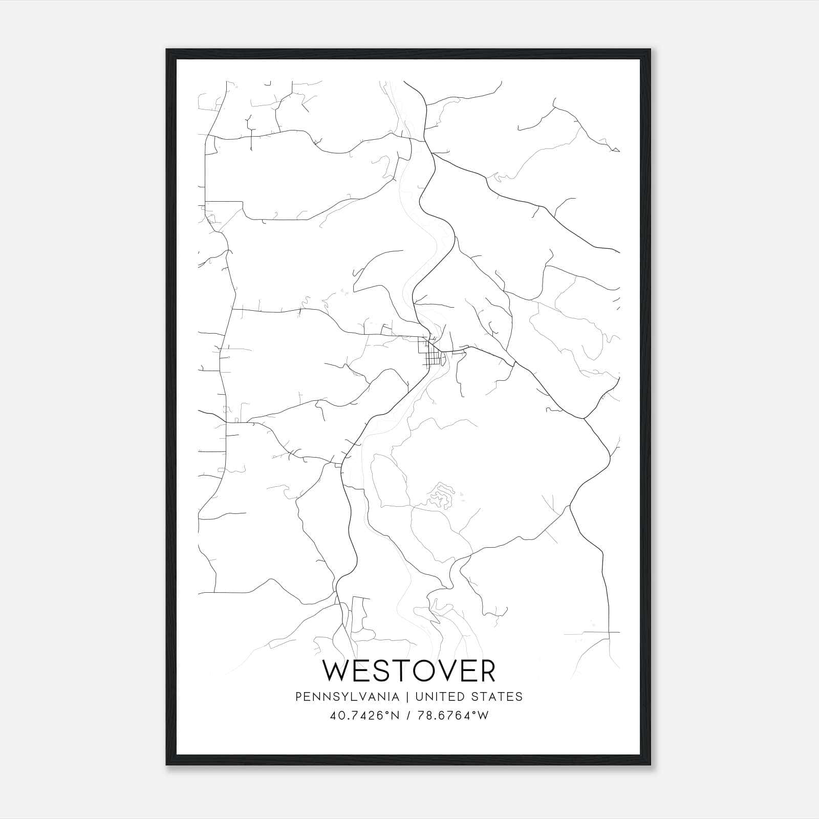 Westover Pennsylvania Map Poster, Modern Home Decor Wall Art Print Westover Pennsylvania Map Poster, Modern Home Decor Wall Art Print