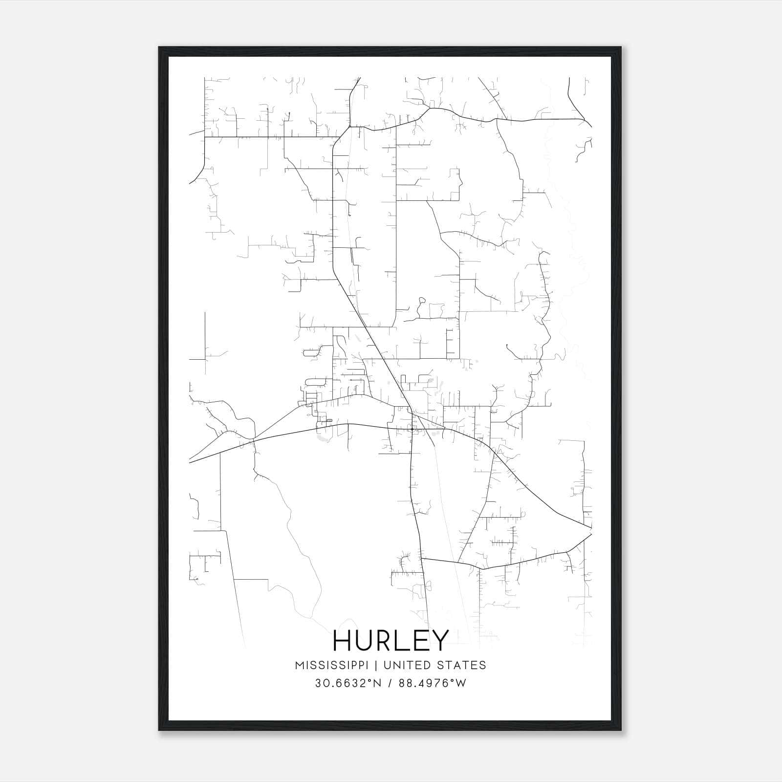Hurley Mississippi Map Poster, Modern Home Decor Wall Art Print Hurley Mississippi Map Poster, Modern Home Decor Wall Art Print