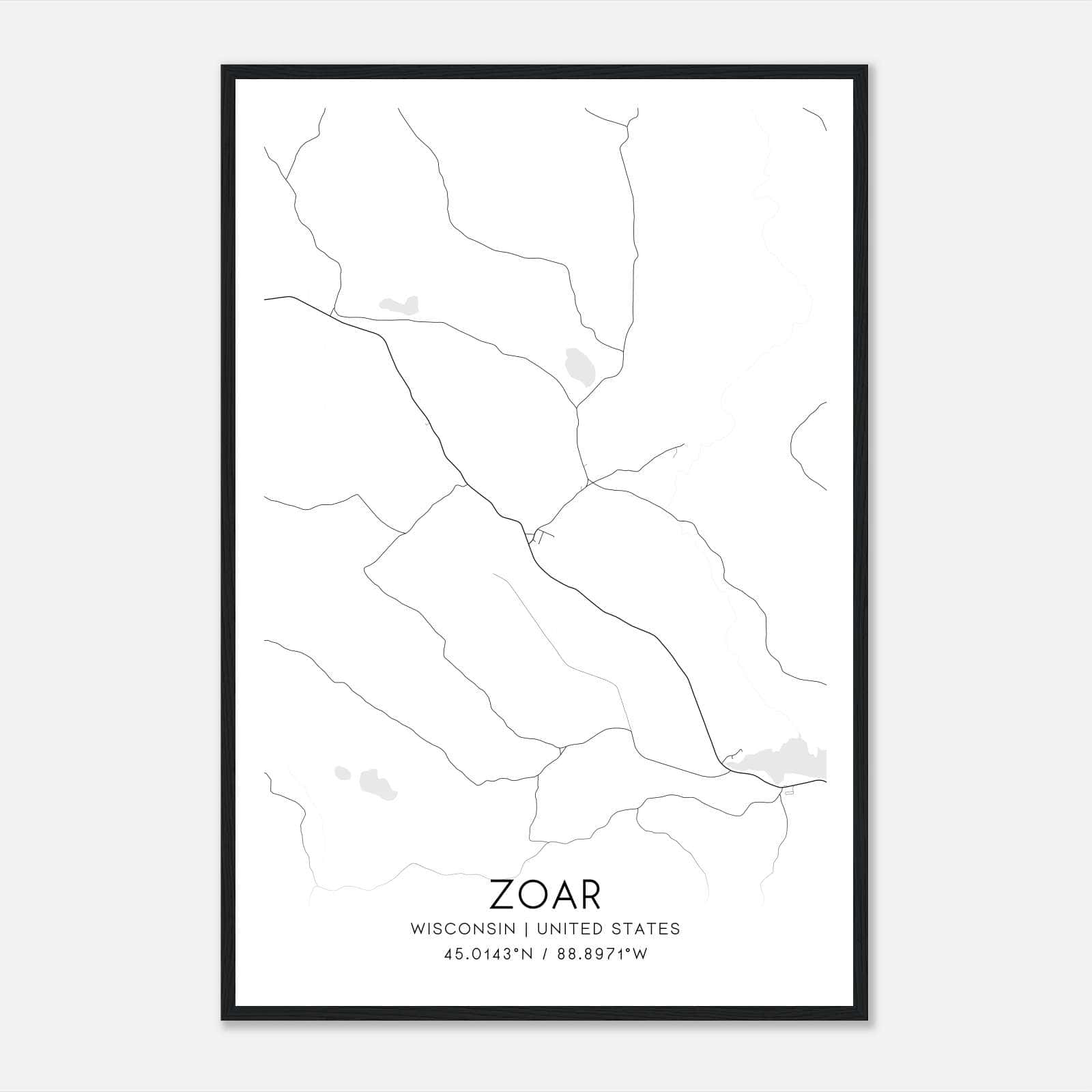 Zoar Wisconsin Map Poster, Modern Home Decor Wall Art Print