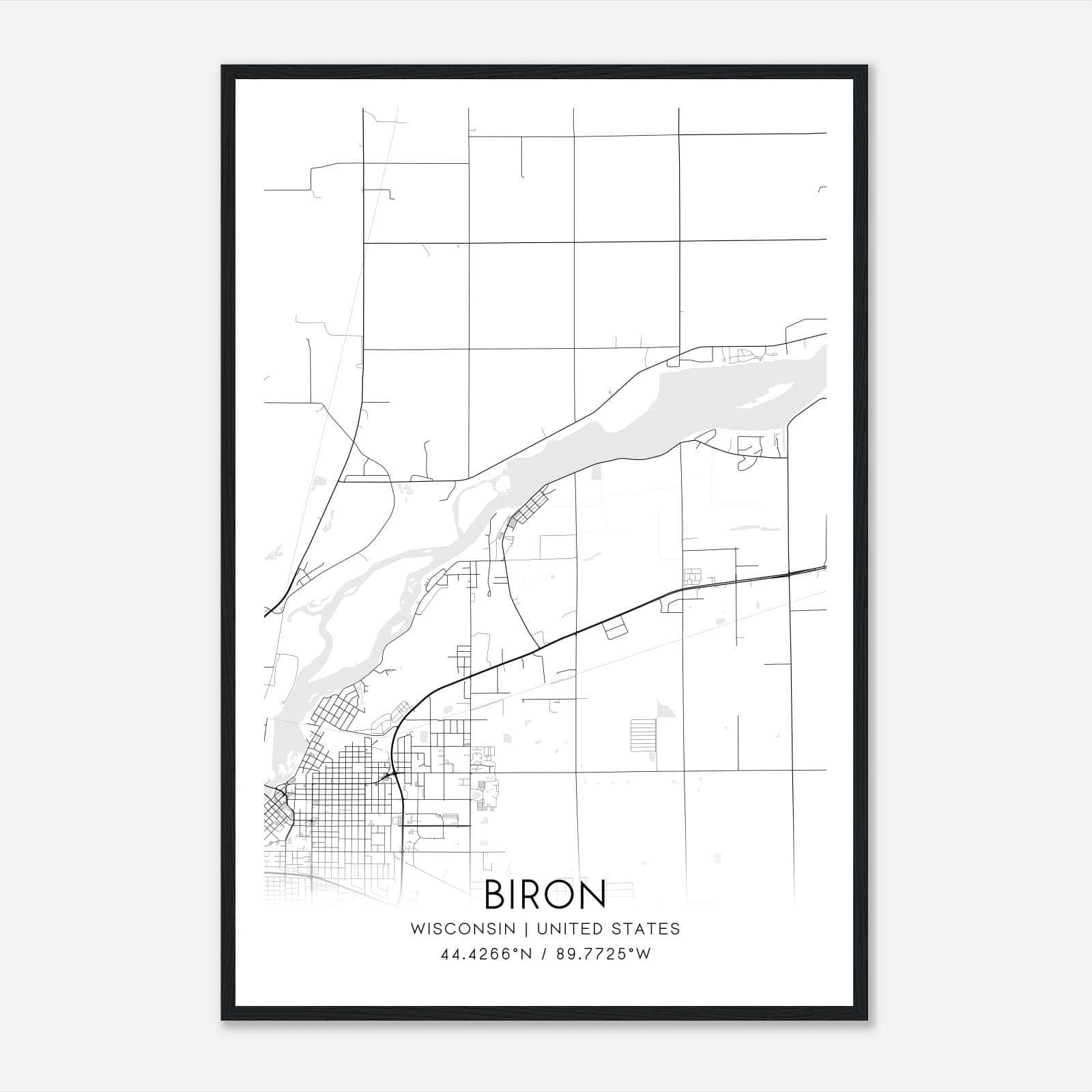 Biron Wisconsin Map Poster, Modern Home Decor Wall Art Print Biron Wisconsin Map Poster, Modern Home Decor Wall Art Print