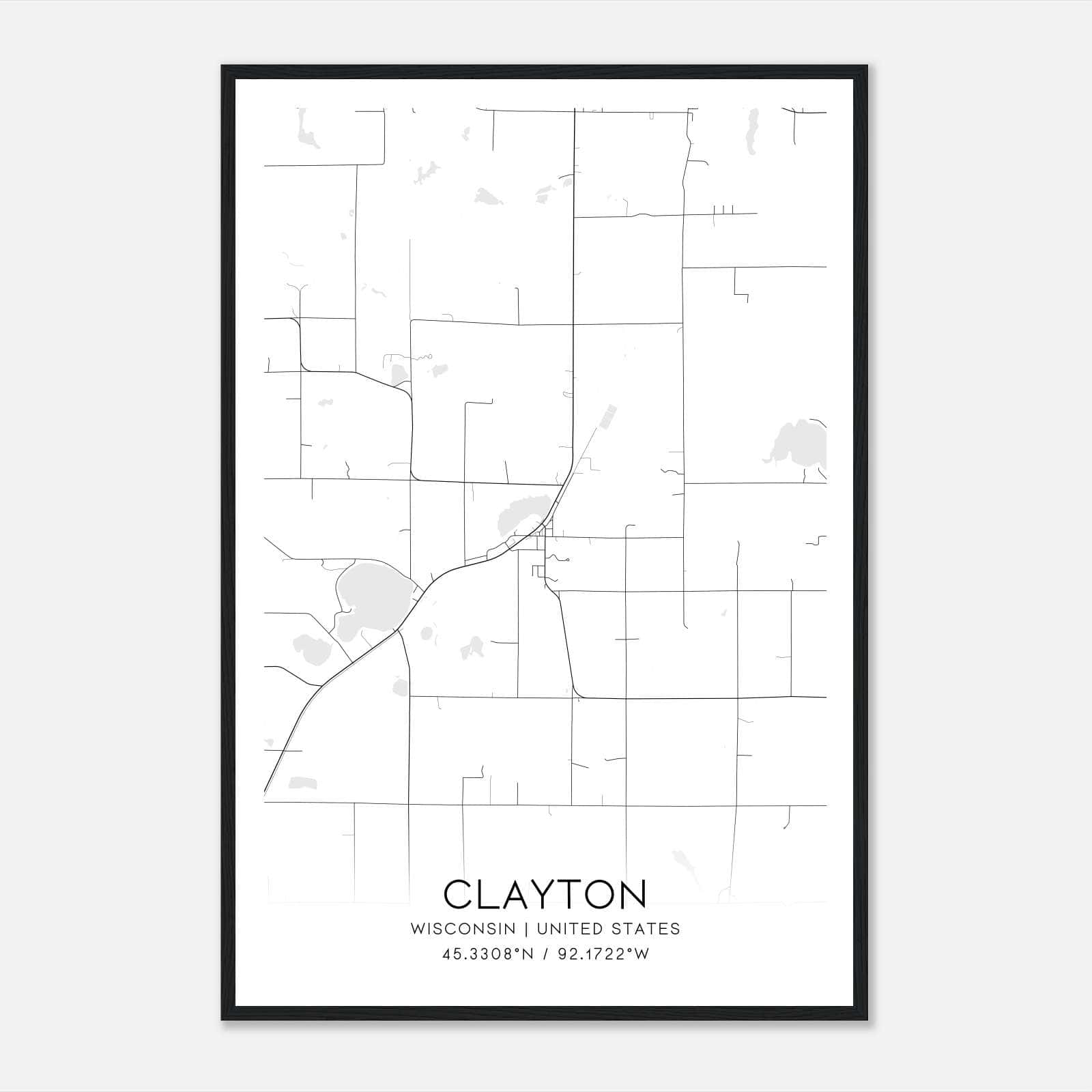 Clayton Wisconsin Map Poster, Modern Home Decor Wall Art Print Clayton Wisconsin Map Poster, Modern Home Decor Wall Art Print